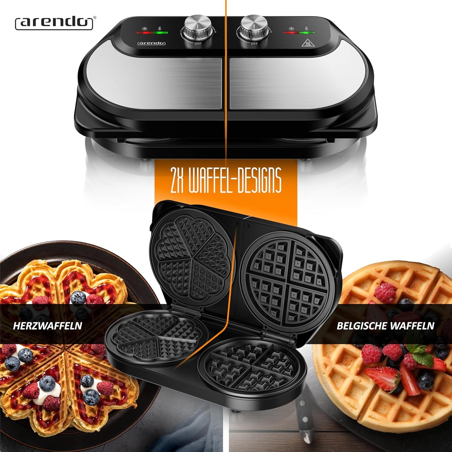Doppel-Waffeleisen mit Herz- und Belgien-Design