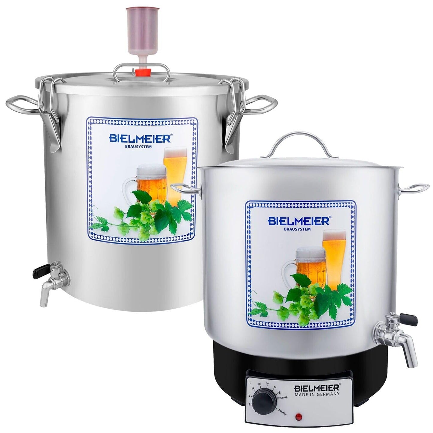 Bierbrauset mit Maischekessel und Läuterbottich