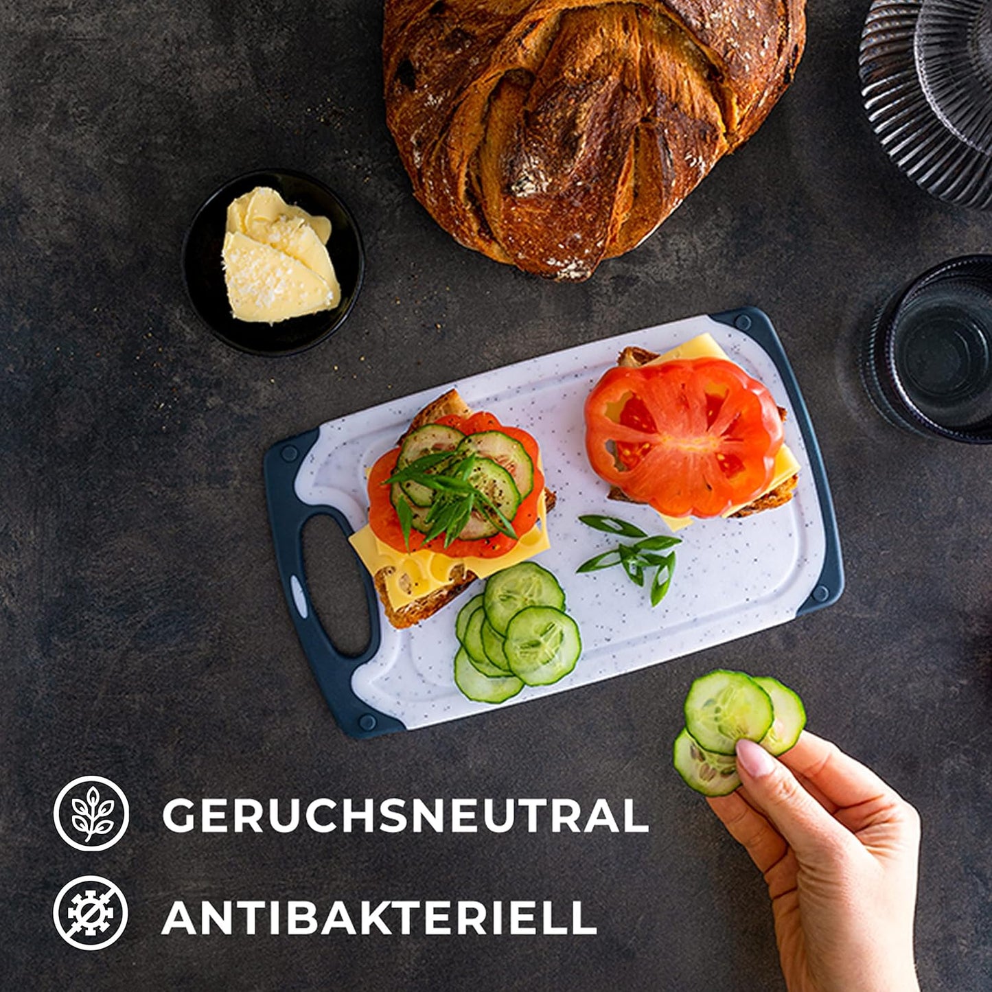 6-teiliges Frühstücksbrettchen-Set mit Saftrille, Marmoroptik Weiss, 6 Stück - Marmorweiss