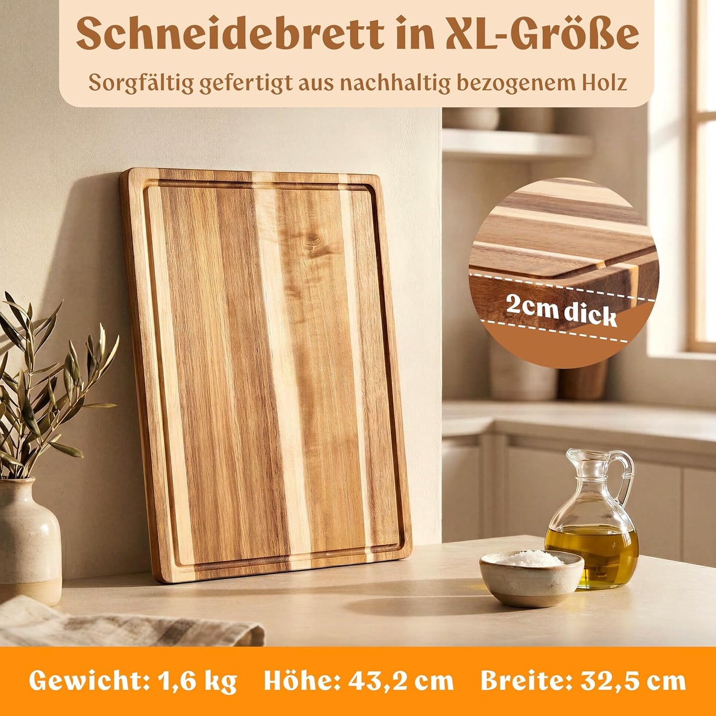 Holzschneidebrett mit Saftrille