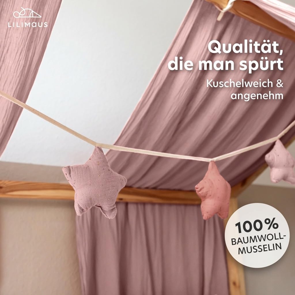 Sternenkette mit Goldapplikation, Altrosa & Puderrosa Sterne mit Goldapplikation