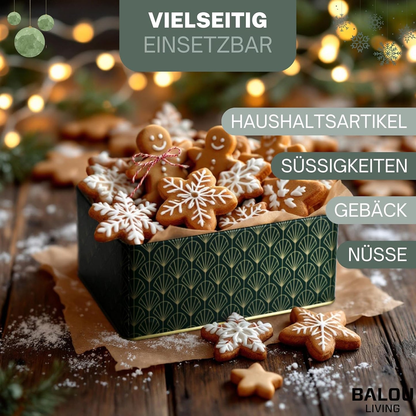 5er-Set Weihnachtskeksdosen, Pattern, Grün