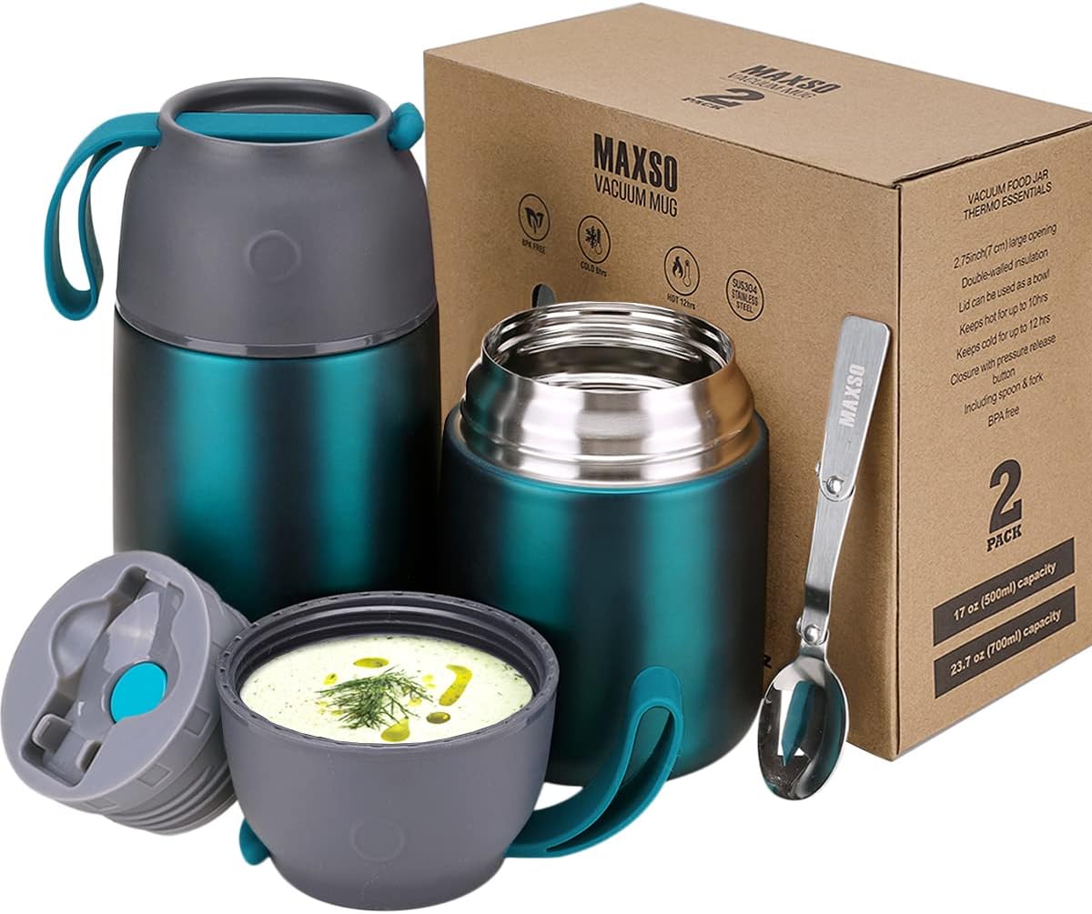 Thermobehälter-Set mit faltbarem Löffel, 500 ml + 700 ml Green