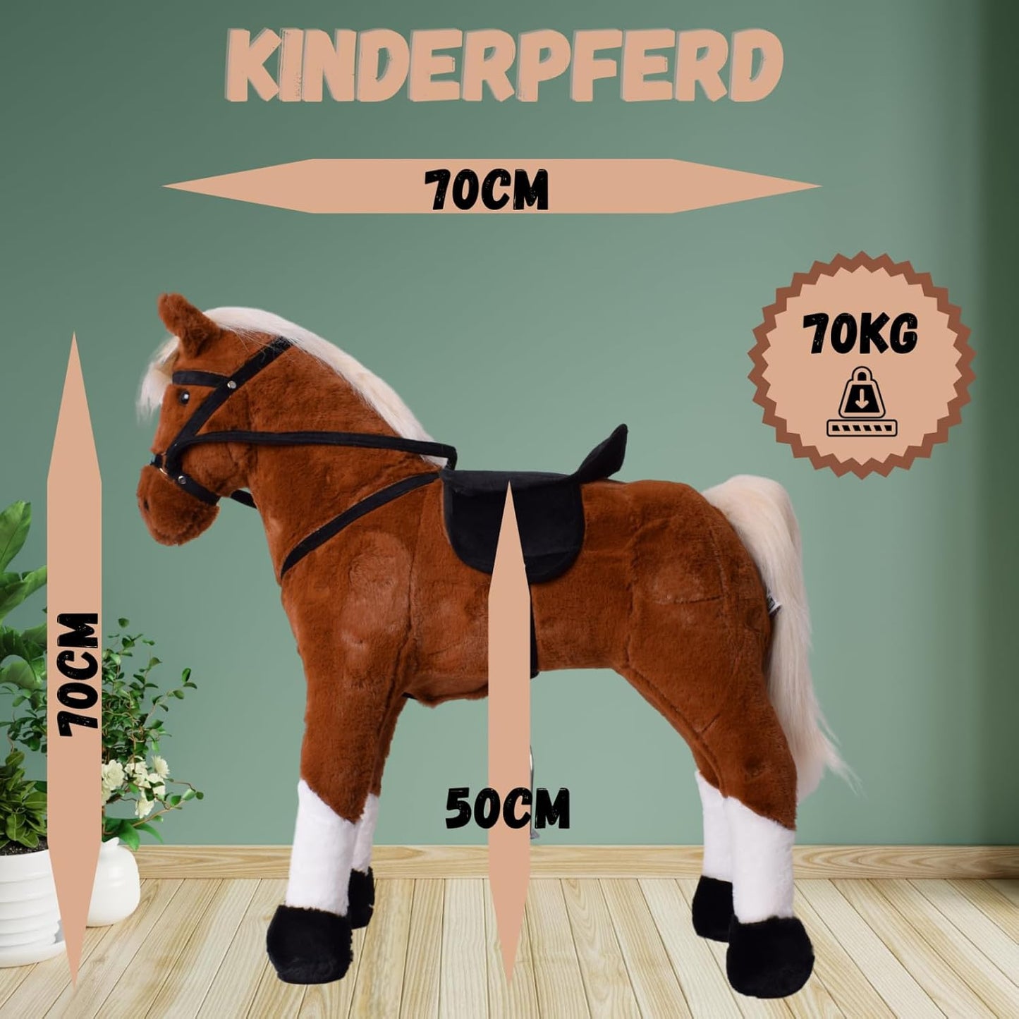 Reitpferd für Kinder mit Sattel & Zaumzeug
