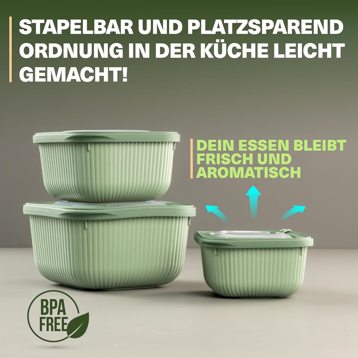 9-teiliges Frischhaltedosen-Set mit Ventildeckel, Grün 9er Set Quadratisch