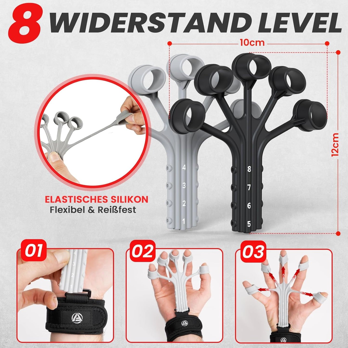 Handtrainer Set für Finger- und Unterarmtraining (5-teilig), Grau 5er Set