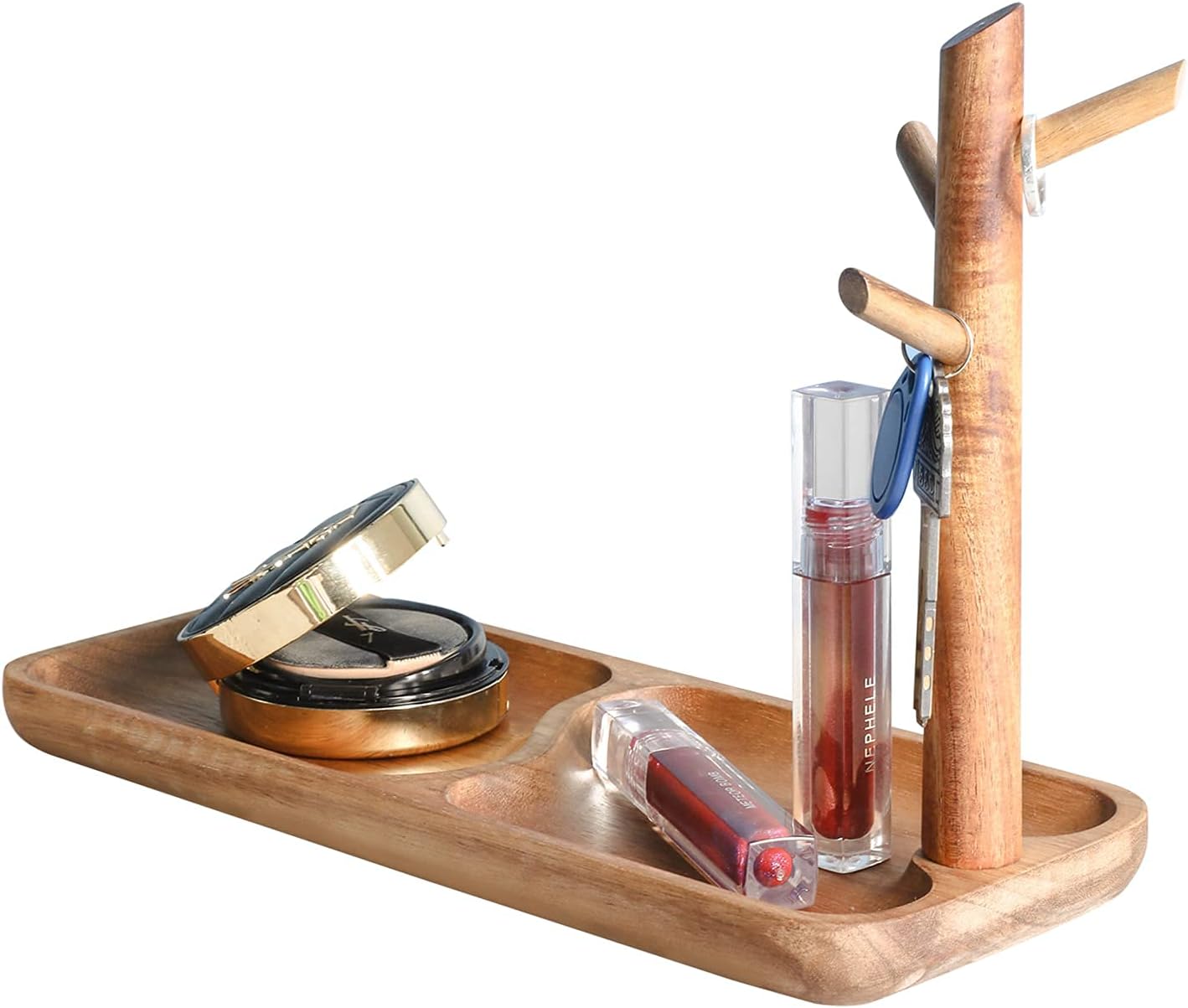 Schlüsselablage-Organizer aus Holz mit 3 Ständern, Akazie
