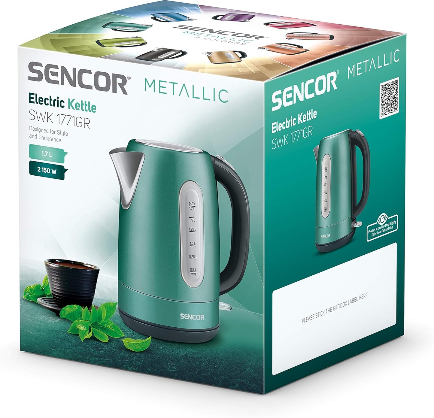 Edelstahl-Wasserkocher mit Filter (1,7 L, 2150 W), Grün