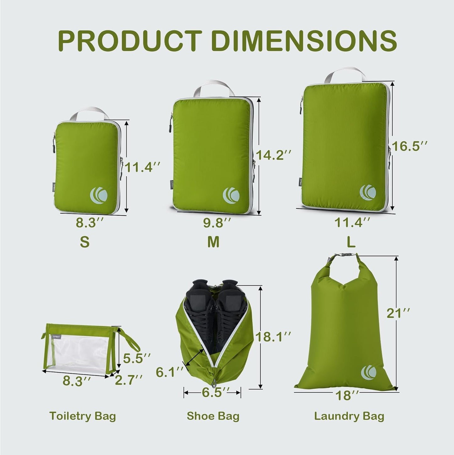 Kompression Kofferorganizer Set, 8PCS Grün