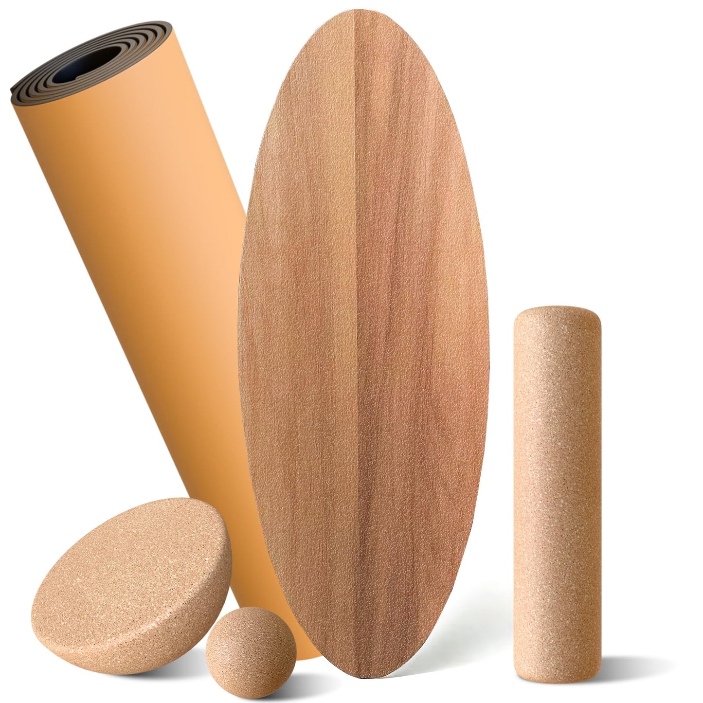 Balance Board Set mit Korkrolle und Halbkugel, Eichenfarbe