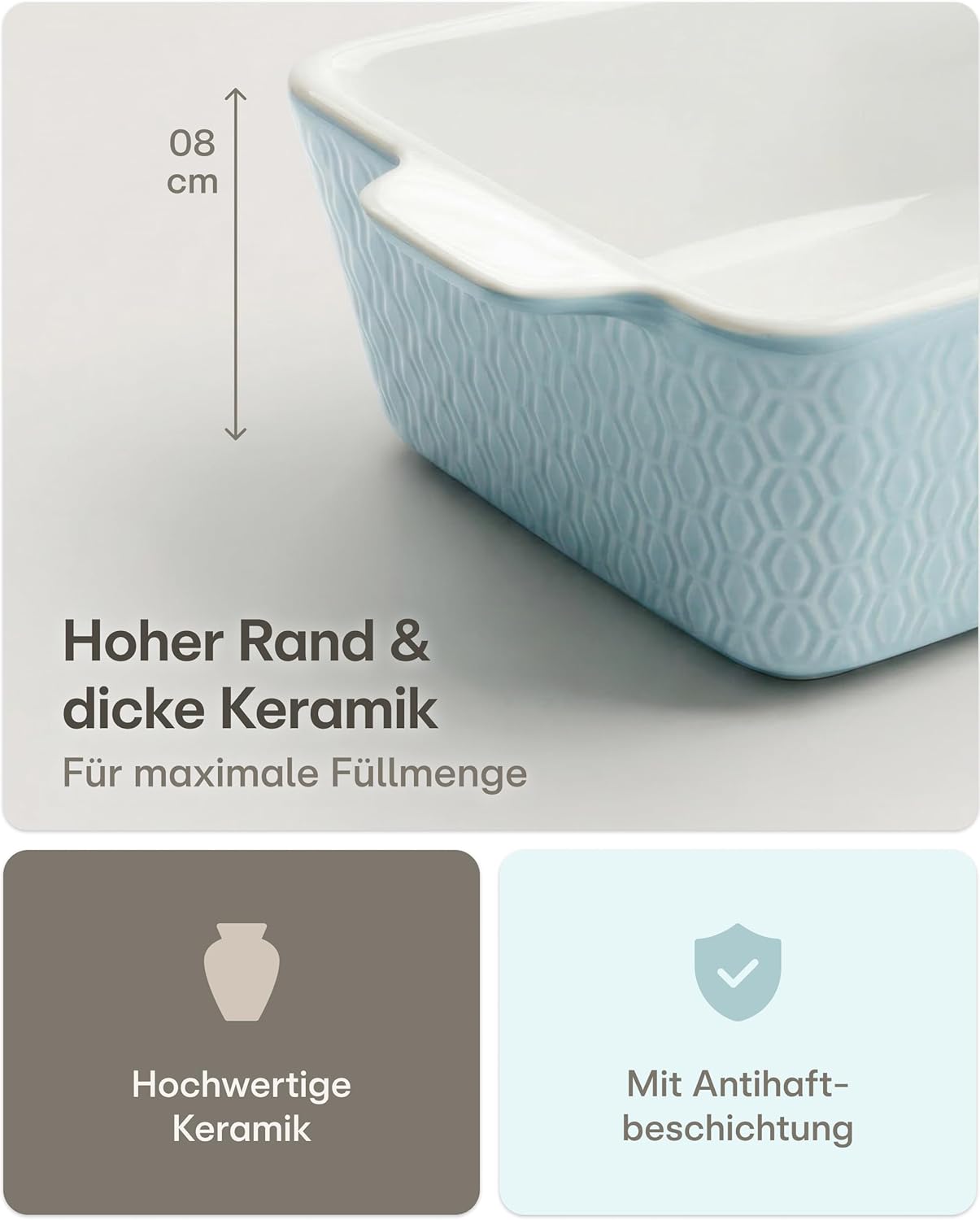Auflaufform mit extra hohem Rand, Blau