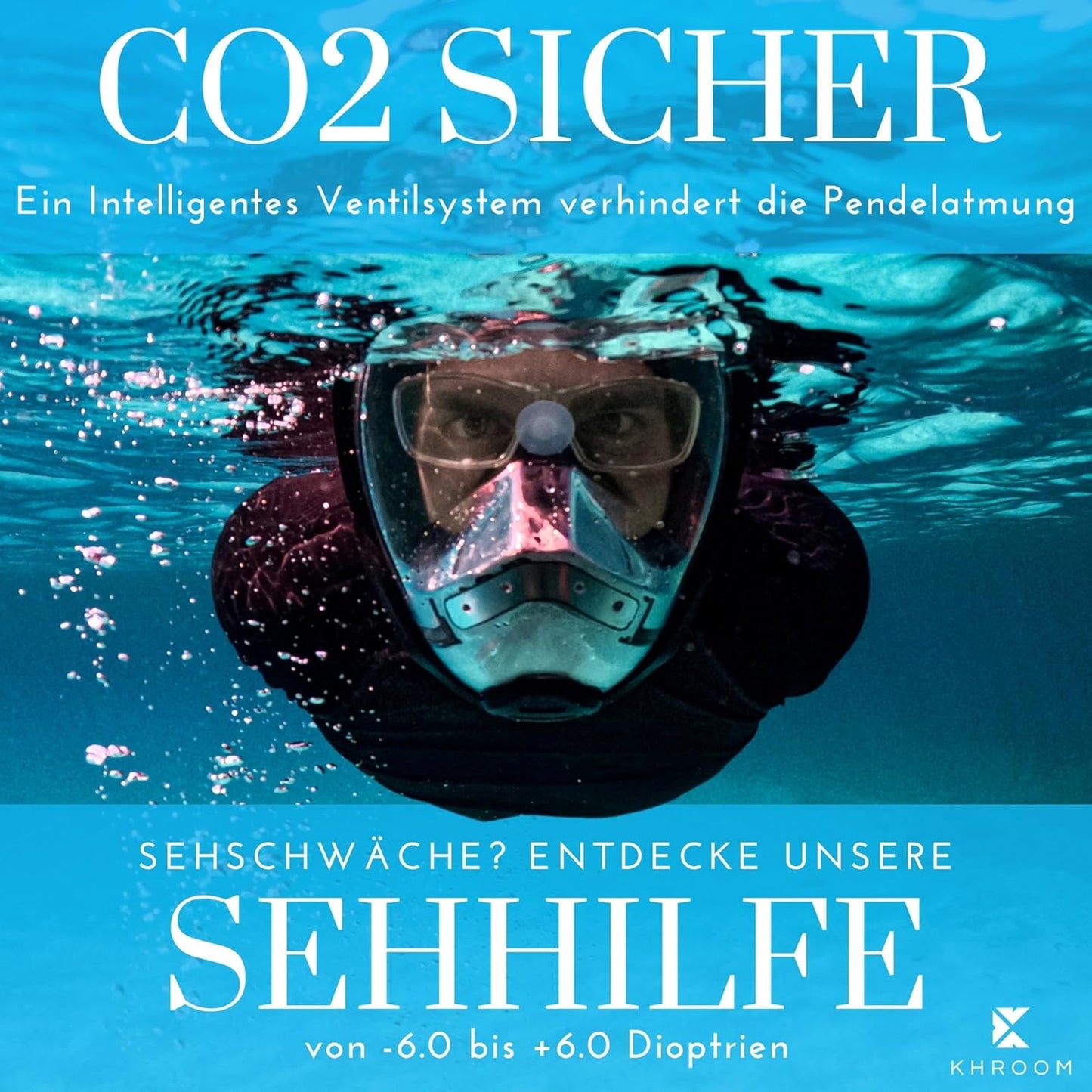 Vollgesichts-Schnorchelmaske, ab 1.70m (L-XL) Blau