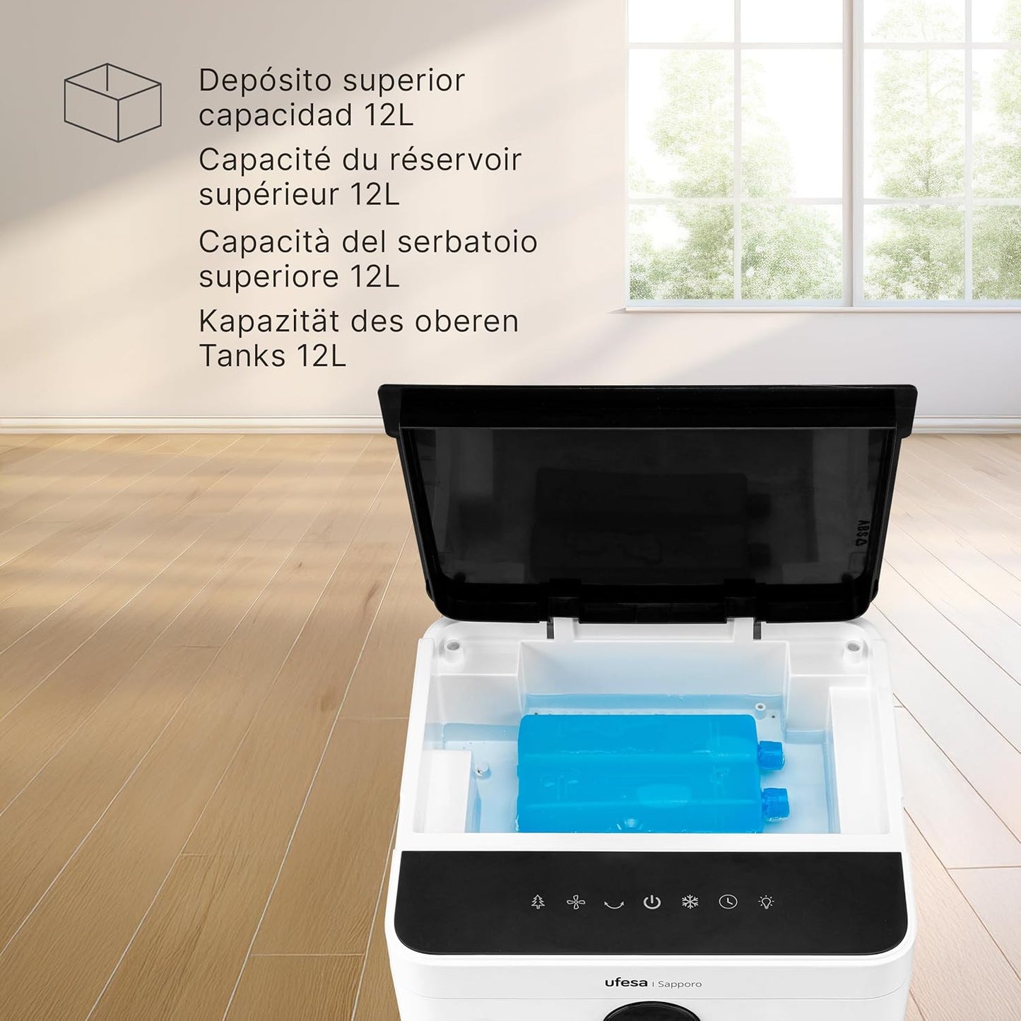 Sapporo Verdunstungskühler mit Ventilator und Timer, 12L Verdunstungskühler