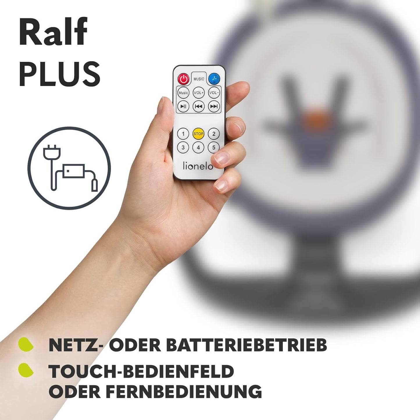 2in1 Babywippe & Liegestuhl Ralf mit Fernbedienung, ‎Grau