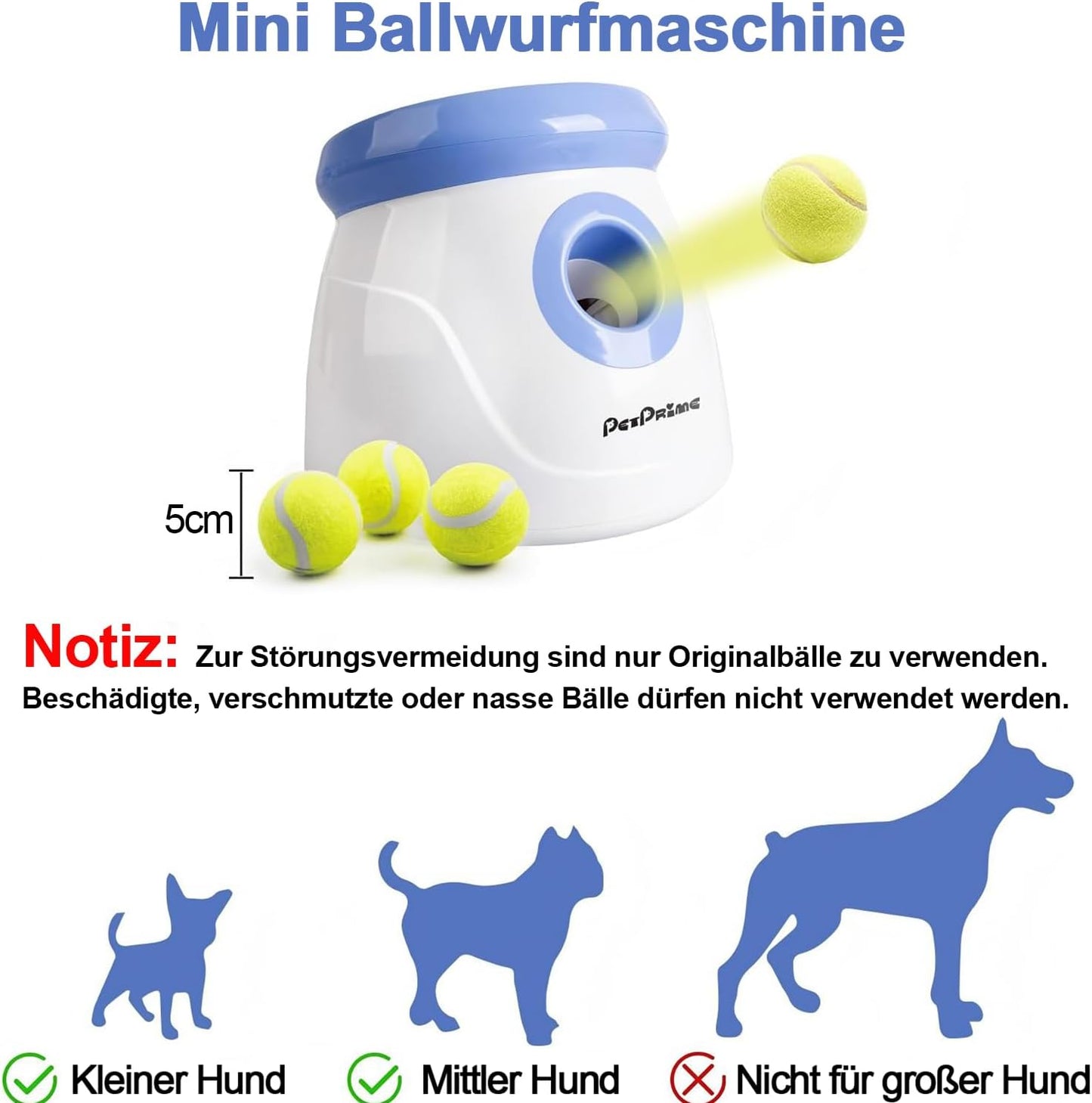 Automatischer Hunde-Ballwerfer mit 3 Tennisbällen, Klein Ballwerfer Blau
