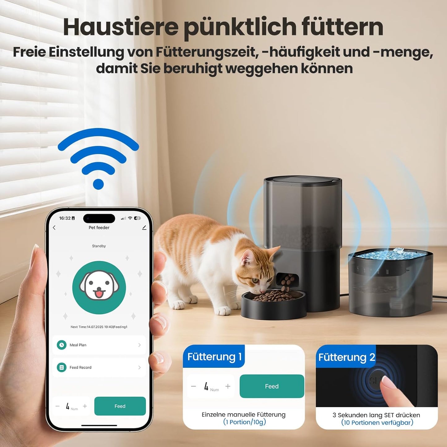 Automatischer Katzenfutterspender mit Katzenbrunnen
