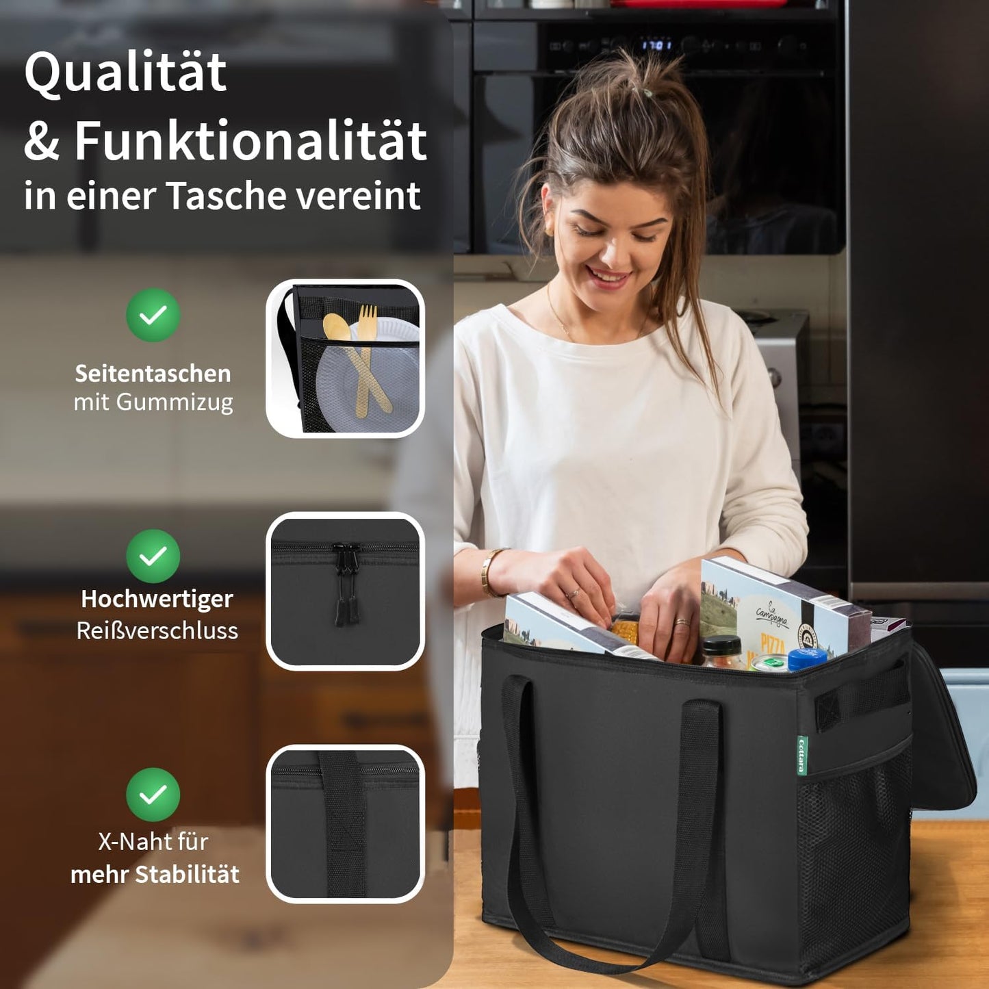 Faltbare Kühltasche, Schwarz einzeln 40 x 24 x 31 cm