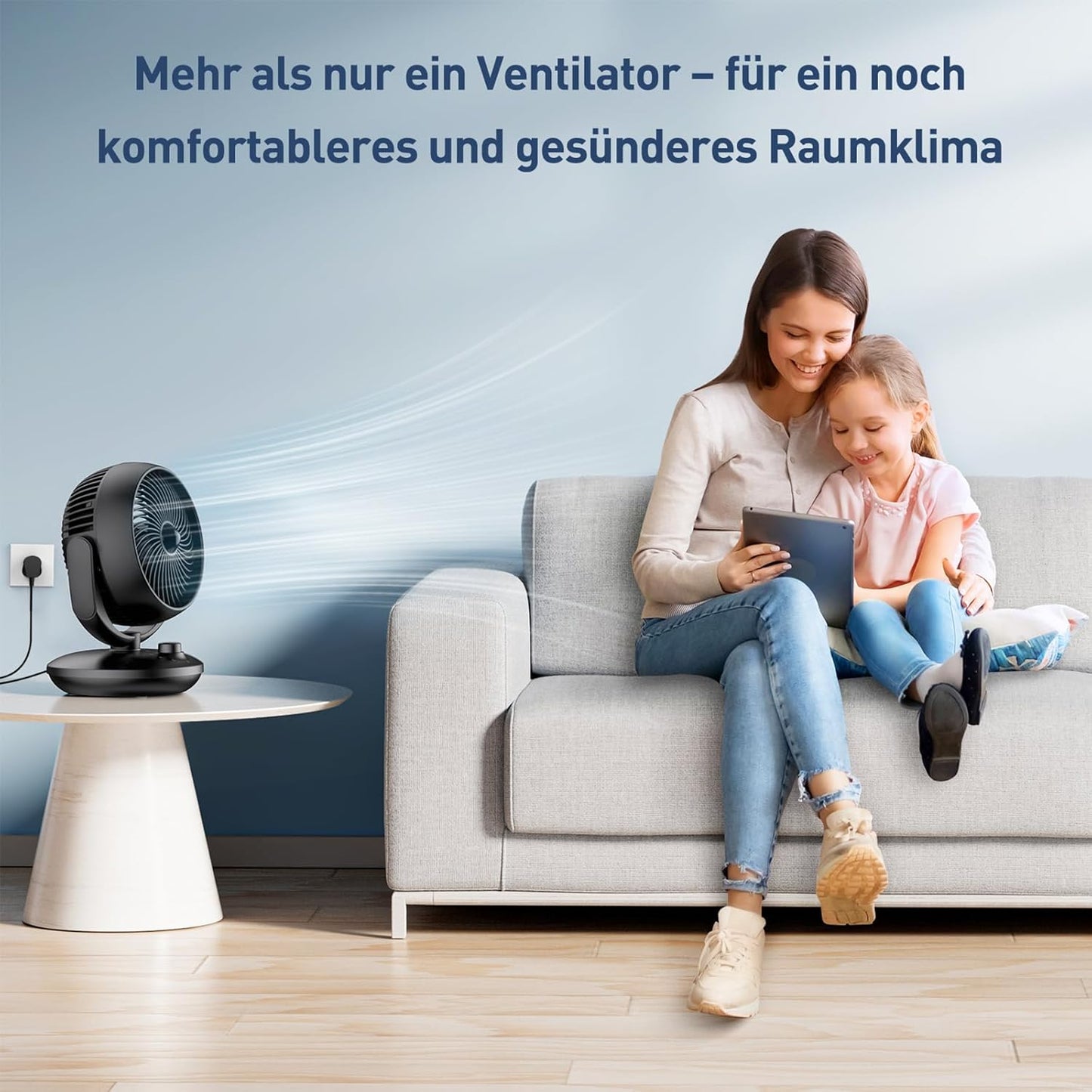 Leiser Tischventilator mit 3 Geschwindigkeiten, Schwarz