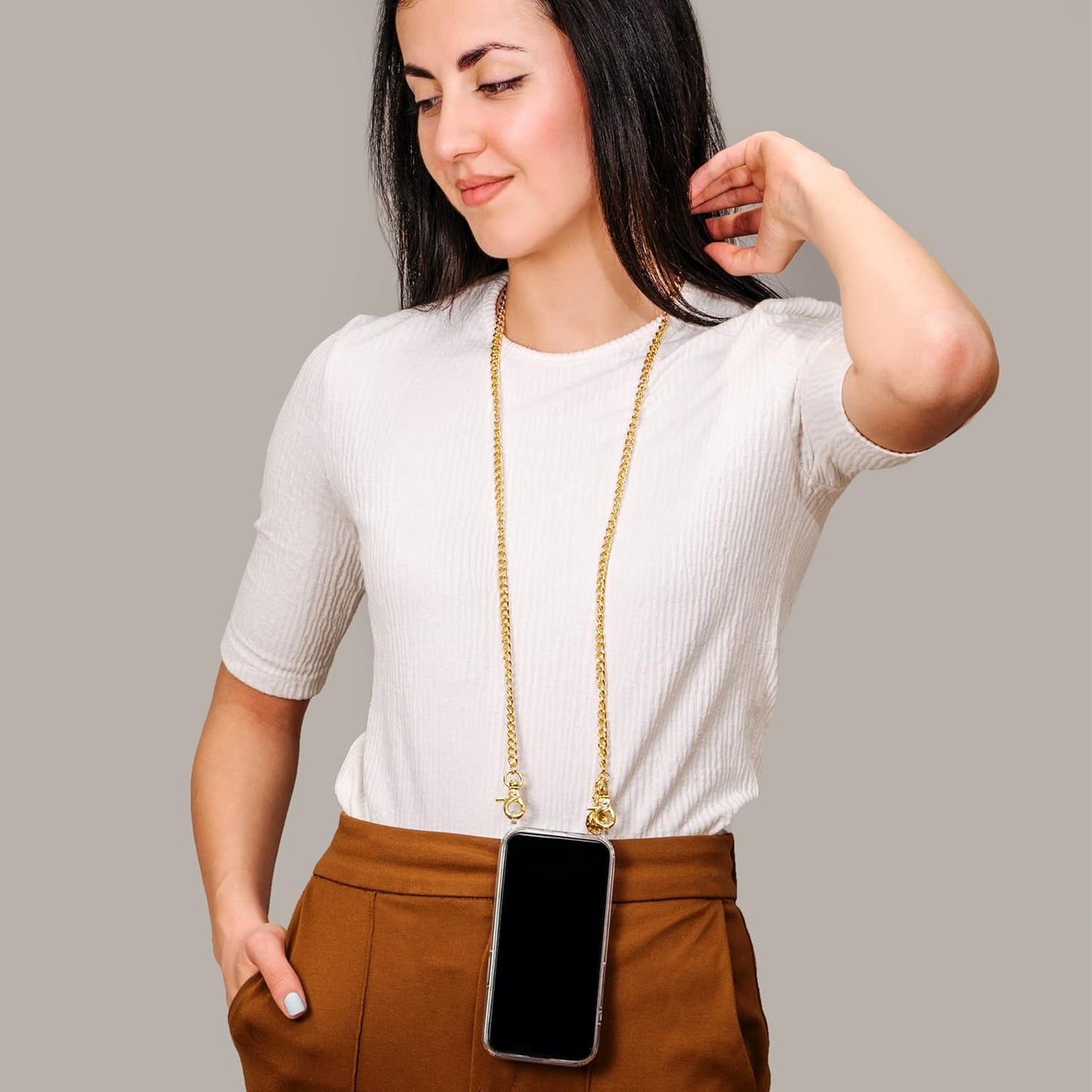 Handykette & Hülle für iPhone 13, iPhone 13|Kette Amber in Goldfarben + Kordel
