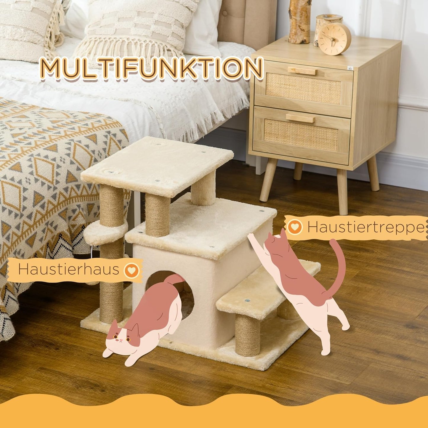 Hundetreppe mit Hütte, Beige