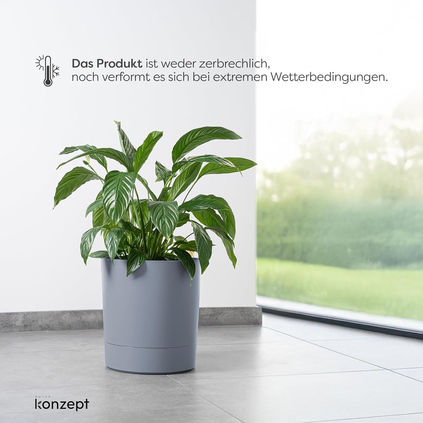 Grosser Blumentopf mit Untersetzer, Grau 38 cm