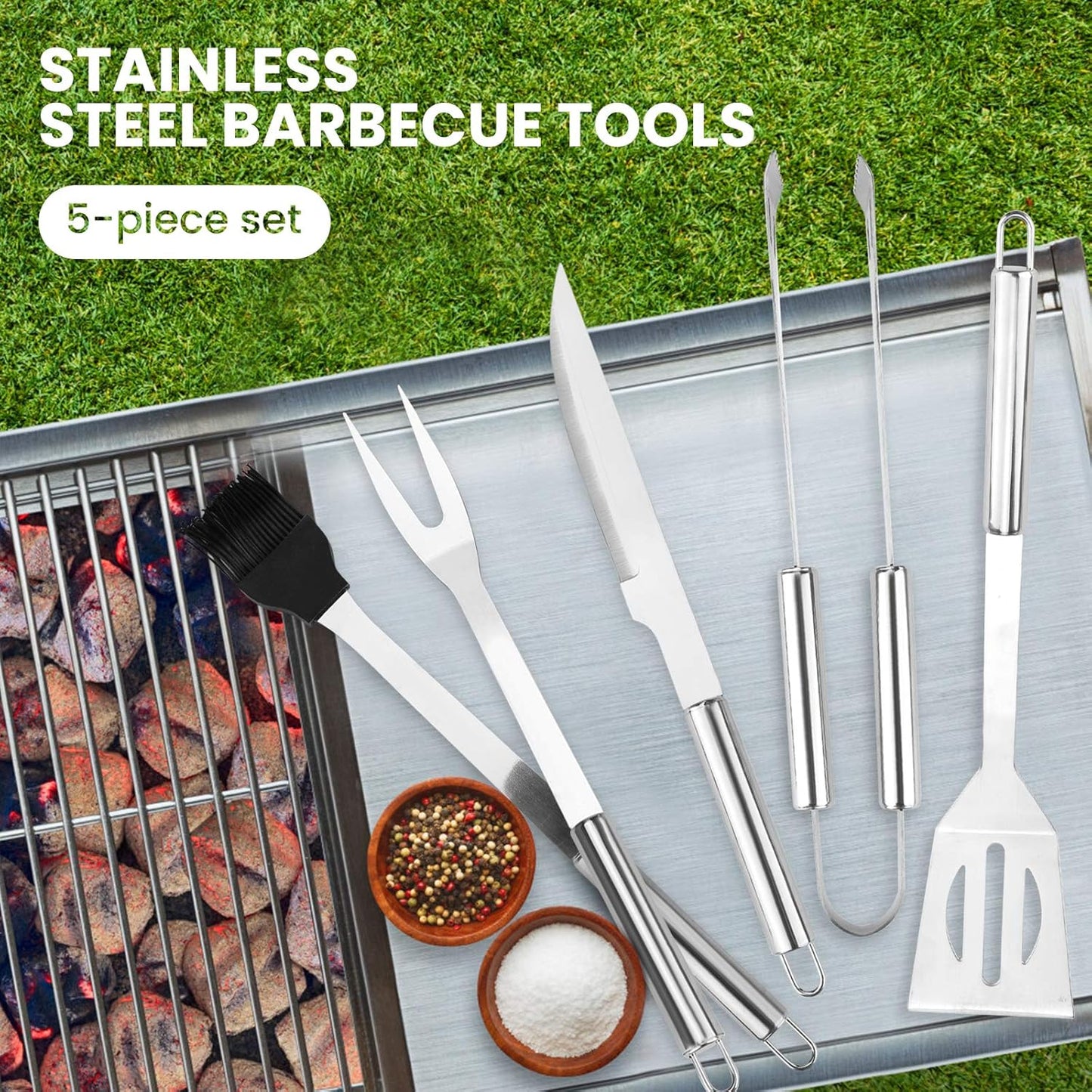 Grillbesteck-Set (5-teilig) für Garten und Camping, 5pcs