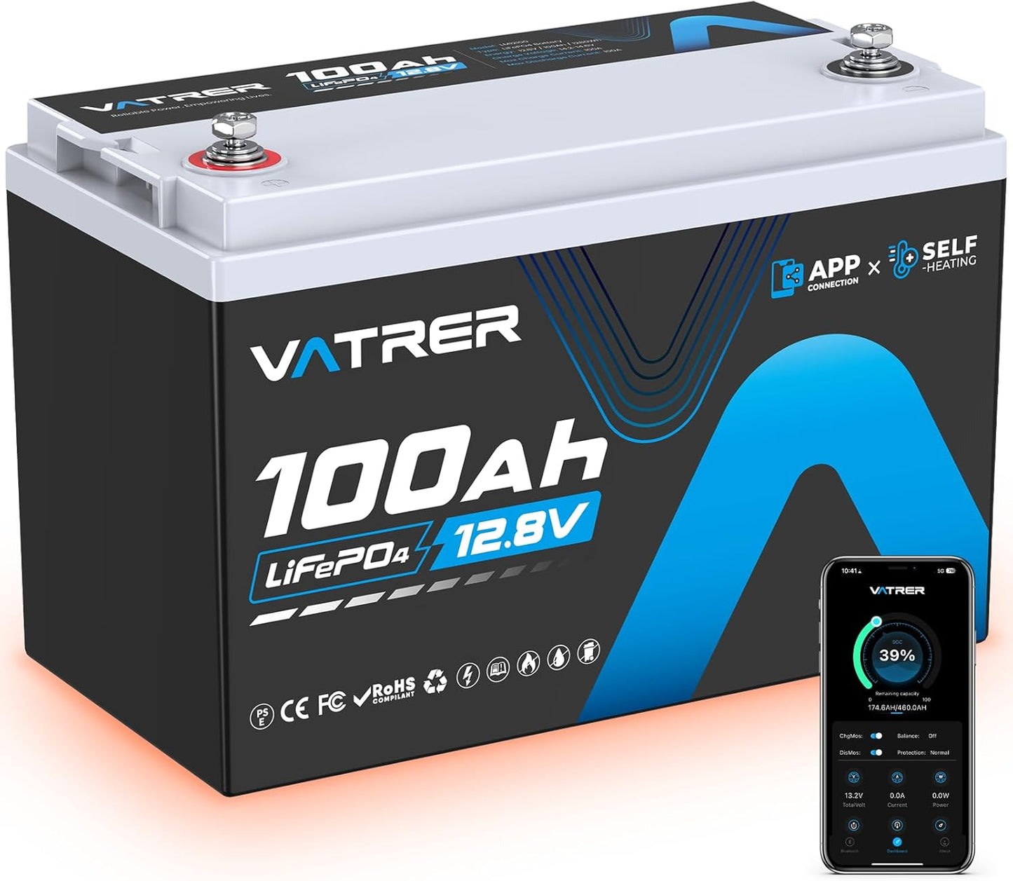 LiFePO4 12V 100Ah Lithium-Akku mit Bluetooth, 12V100Ah Selbsterwärmung