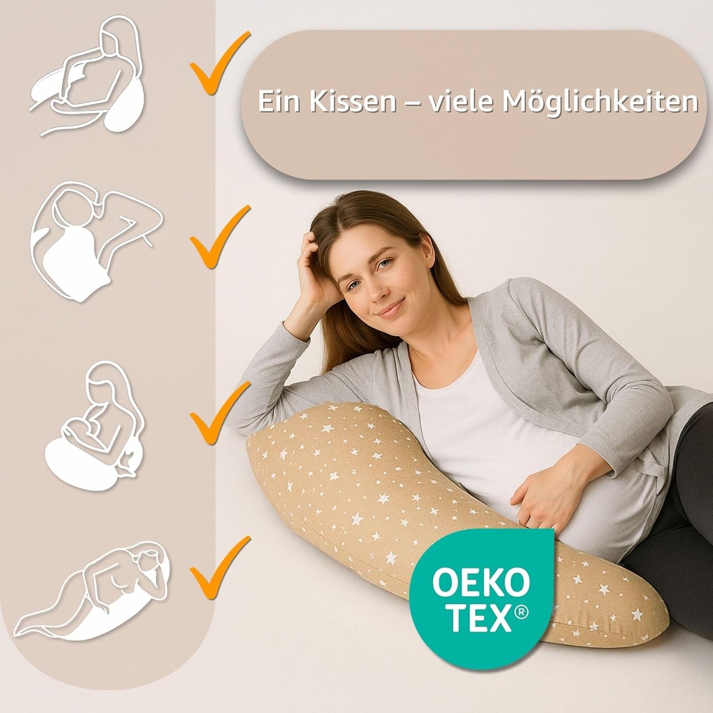 Stillkissen XXL Schwangerschafts- und Seitenschläferkissen 190 cm, Hirsch Kissen 190 cm