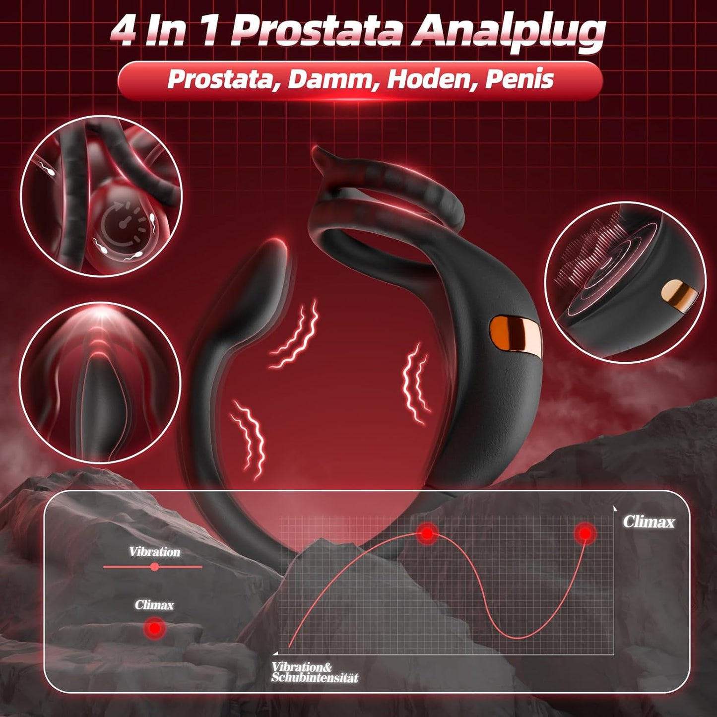 Prostata Stimulator mit Vibrator und Penisring, Noir