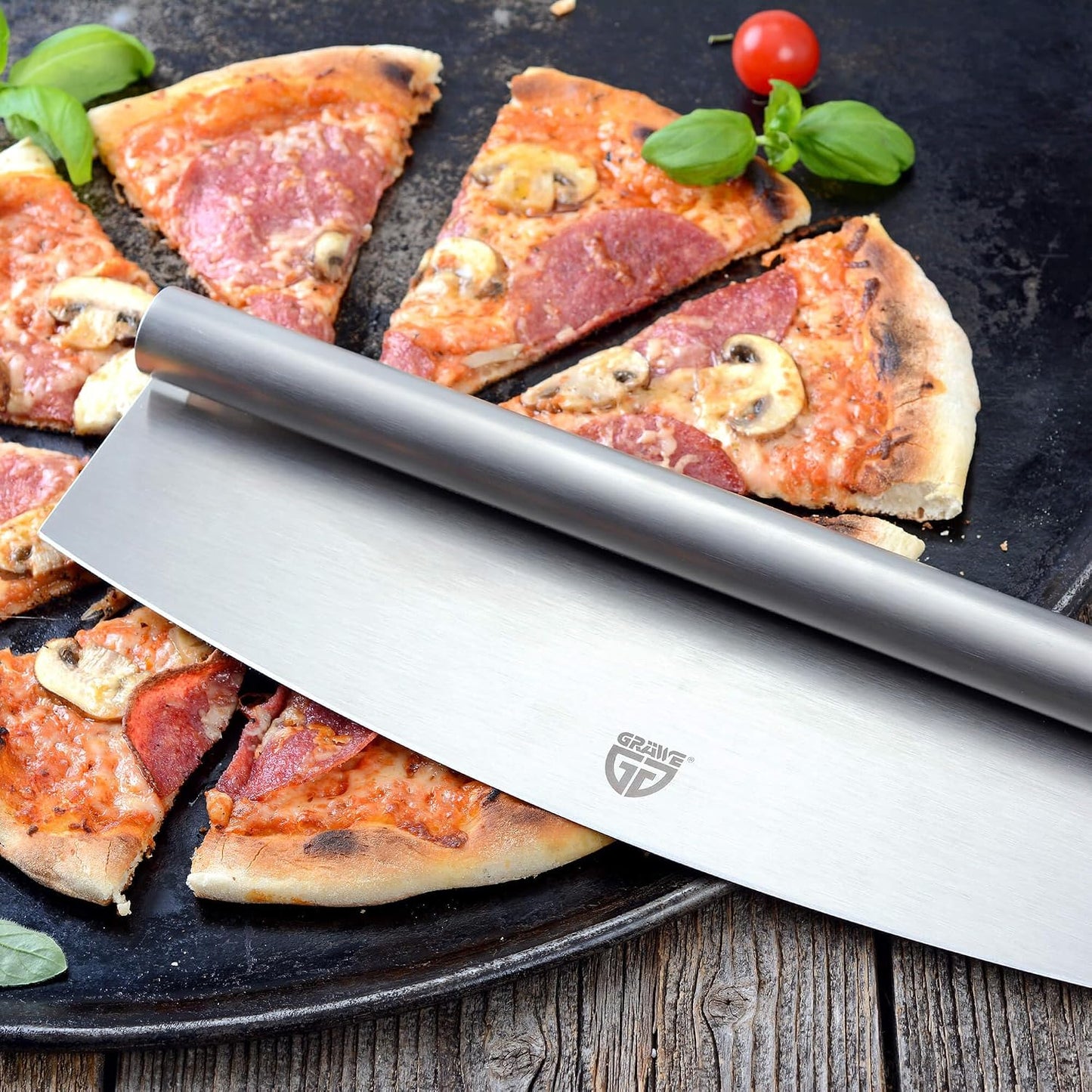 Pizzastein-Set mit Zubehör, Pizzastein, Pizzaschieber, Pizzamesser