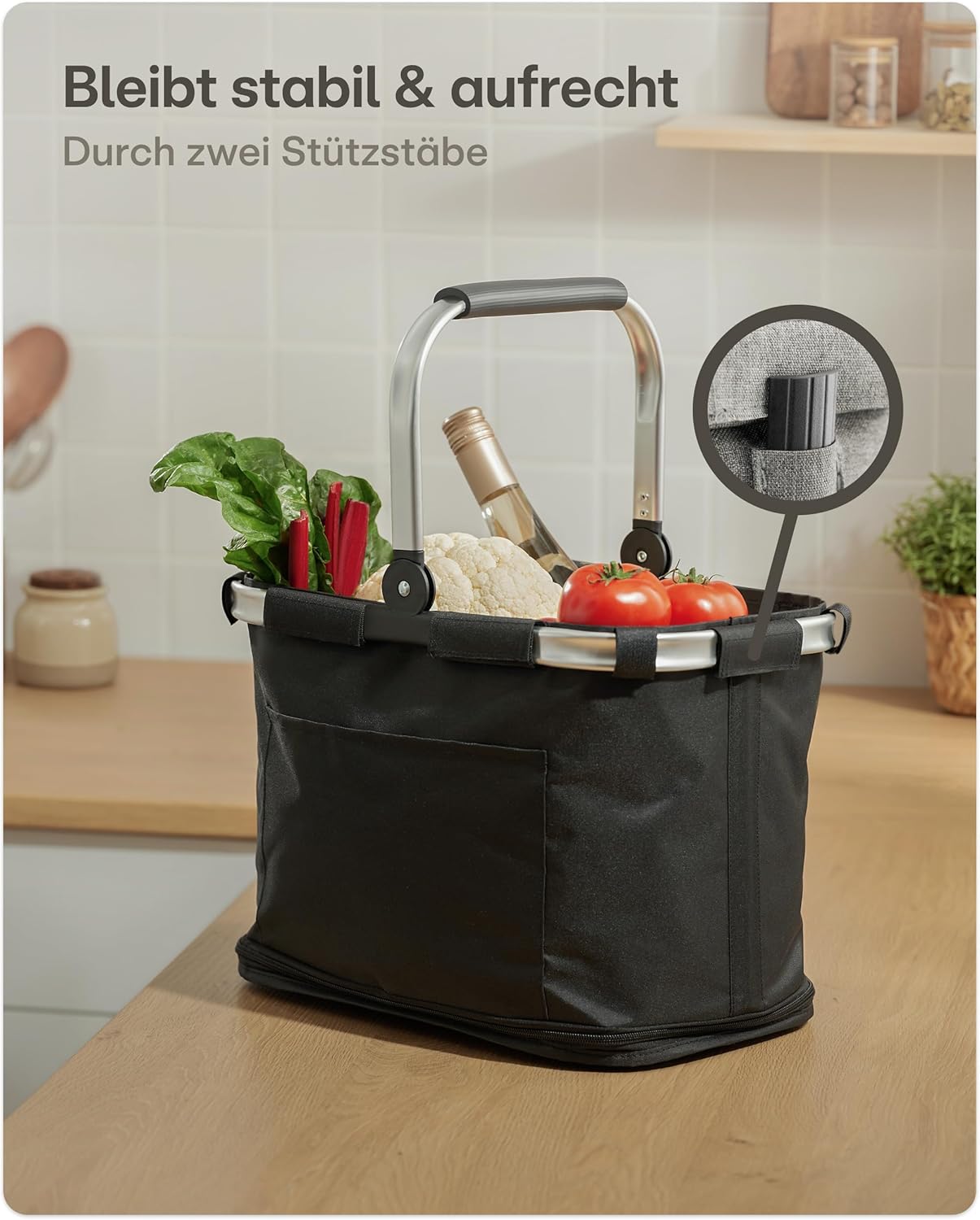 Faltbarer Einkaufskorb, Schwarz L