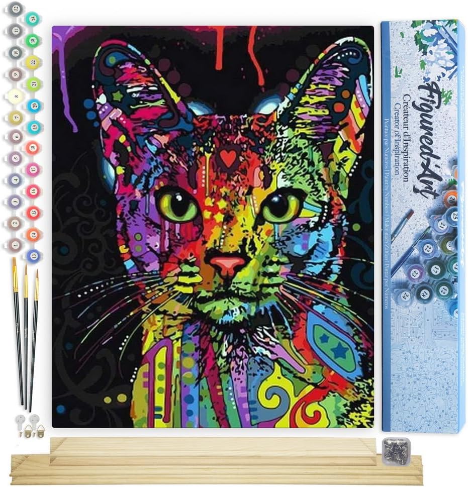 Malen nach Zahlen - Moderne fraktale Katze, Moderne fraktale Katze 40x50cm Mit Keilrahmen (nicht gespannt)