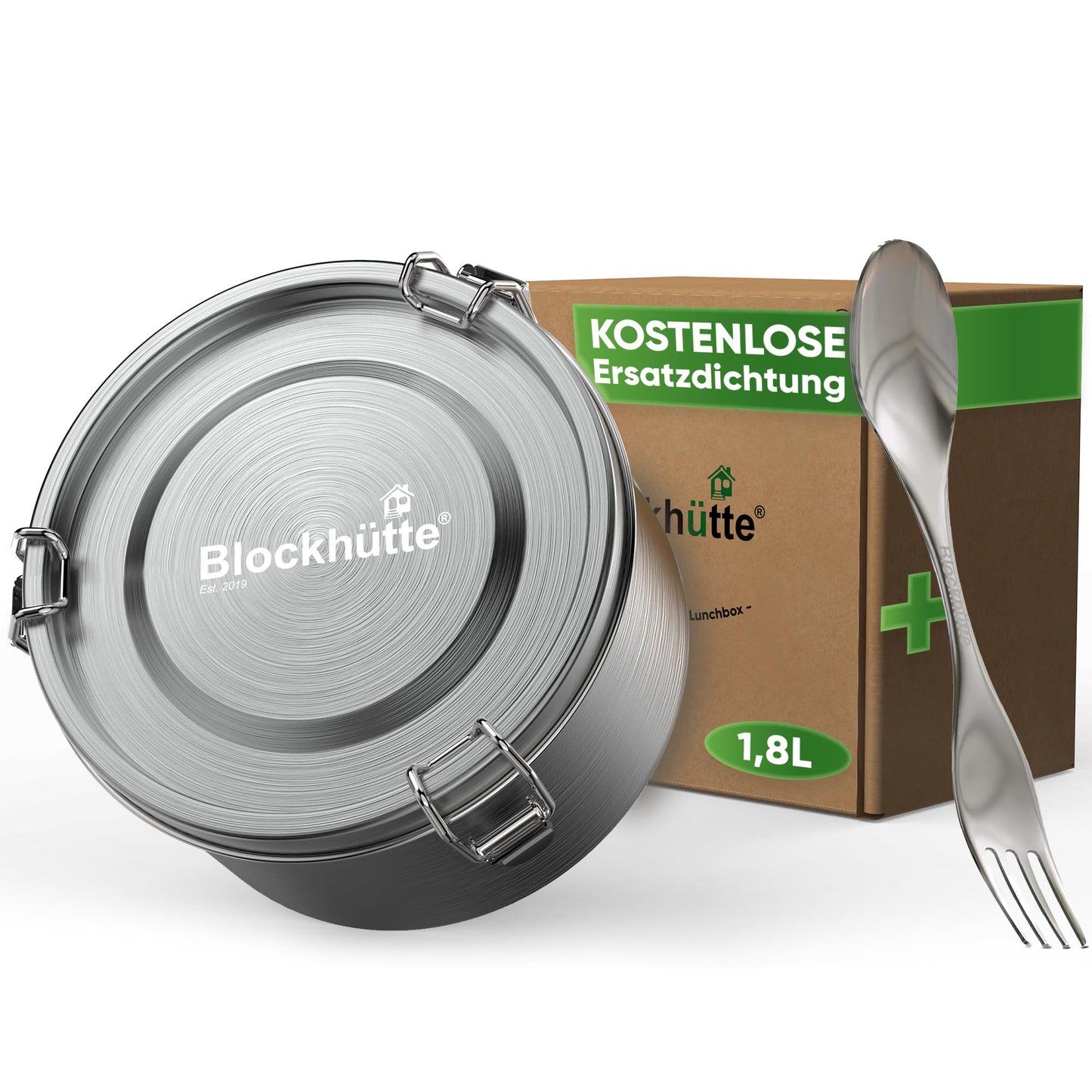 Auslaufsichere Jausenbox mit Göffel, 1800 ml Silber