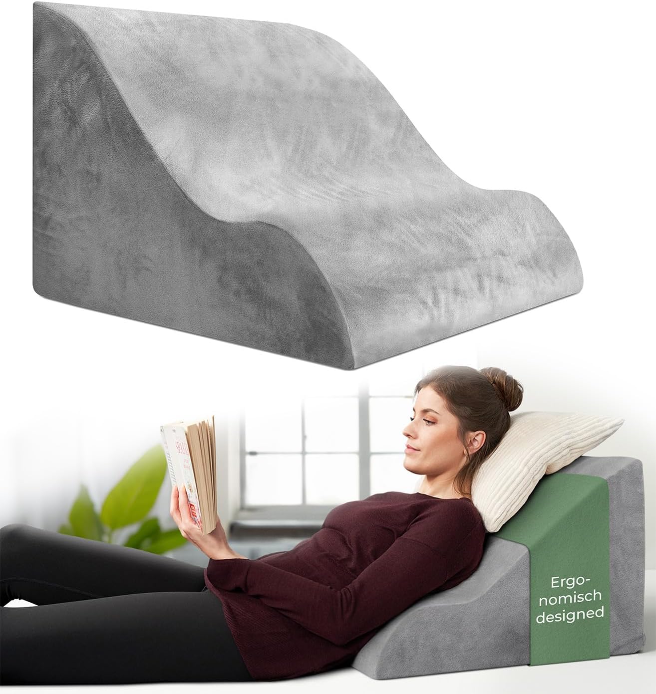 Ergonomisches Lesekissen, BREIT / Grau