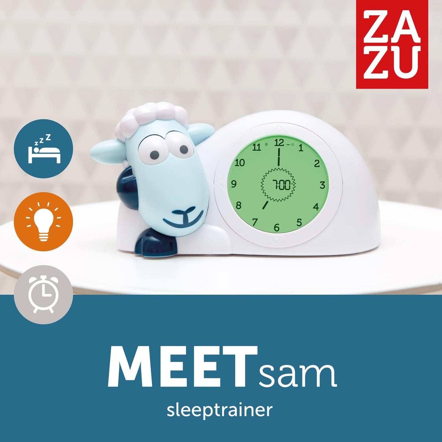 Sam The Lamb Schlafcoach Uhr und Nachtlicht für Kinder, Blau
