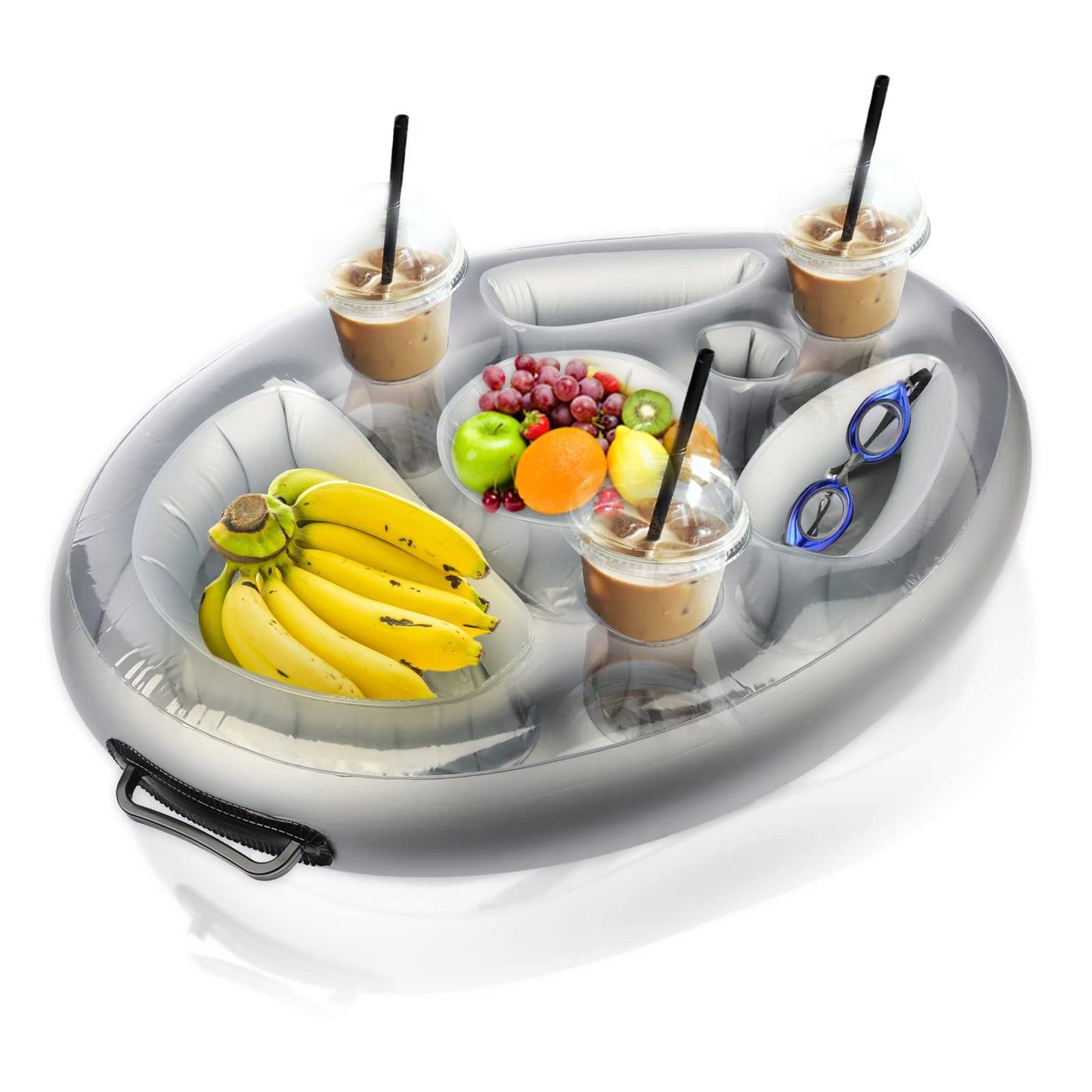Aufblasbarer Getränke- und Snackhalter mit 8 Löchern, Silber