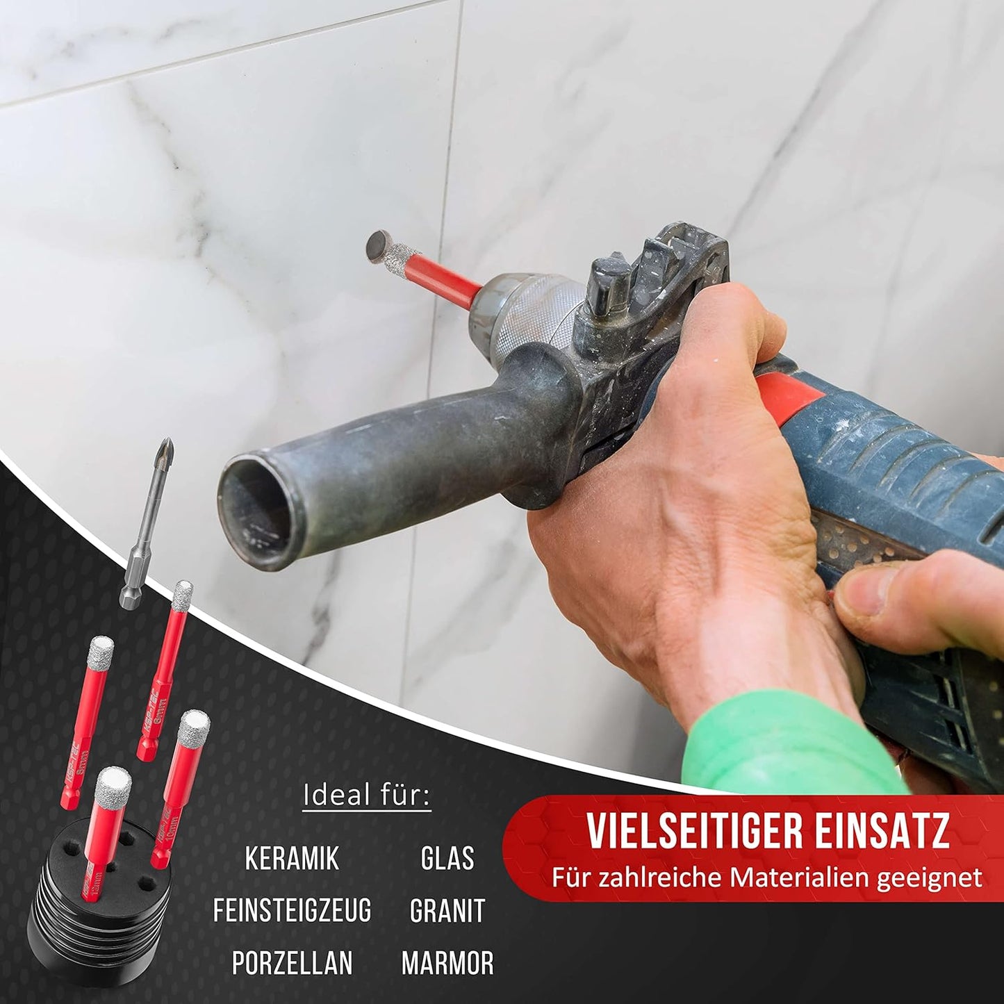 Fliesenbohrer Set, Diamant Bohrer Set 5tlg.