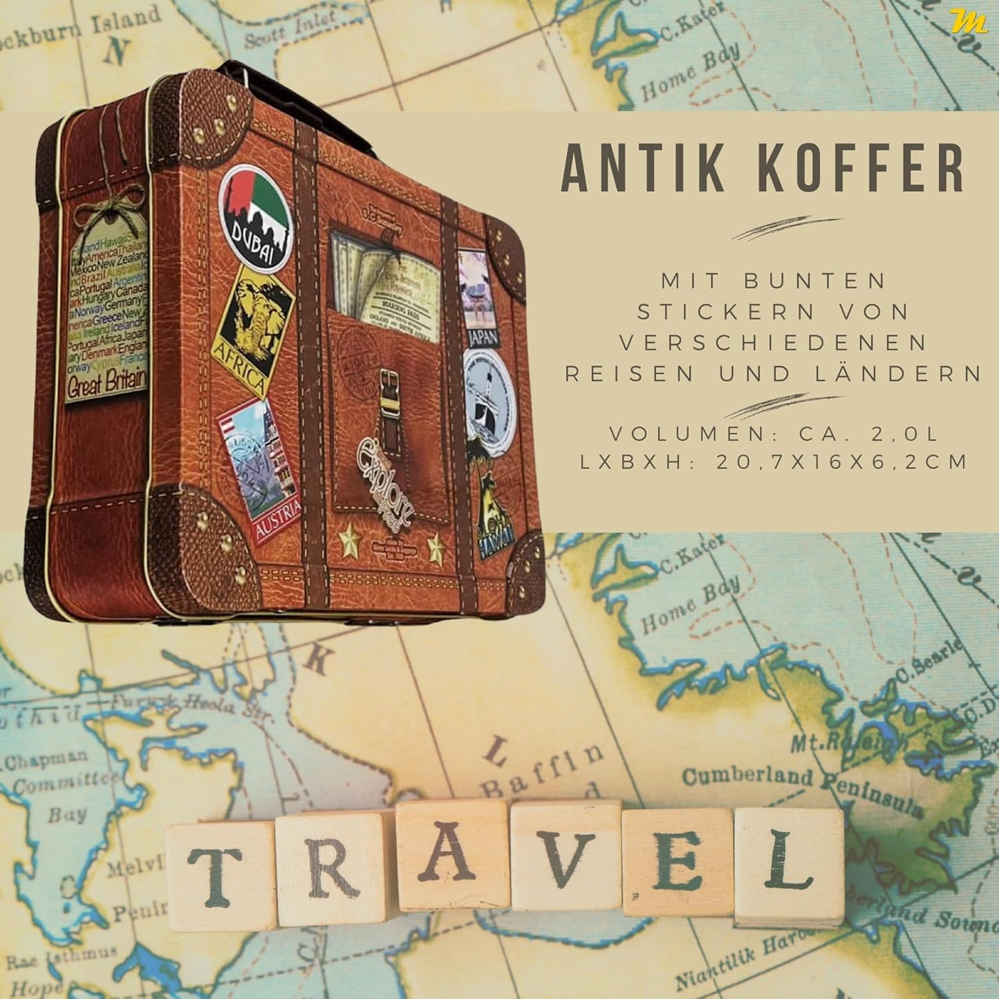 Antik Koffer Keksdose mit Schnappschloss, Antik Koffer