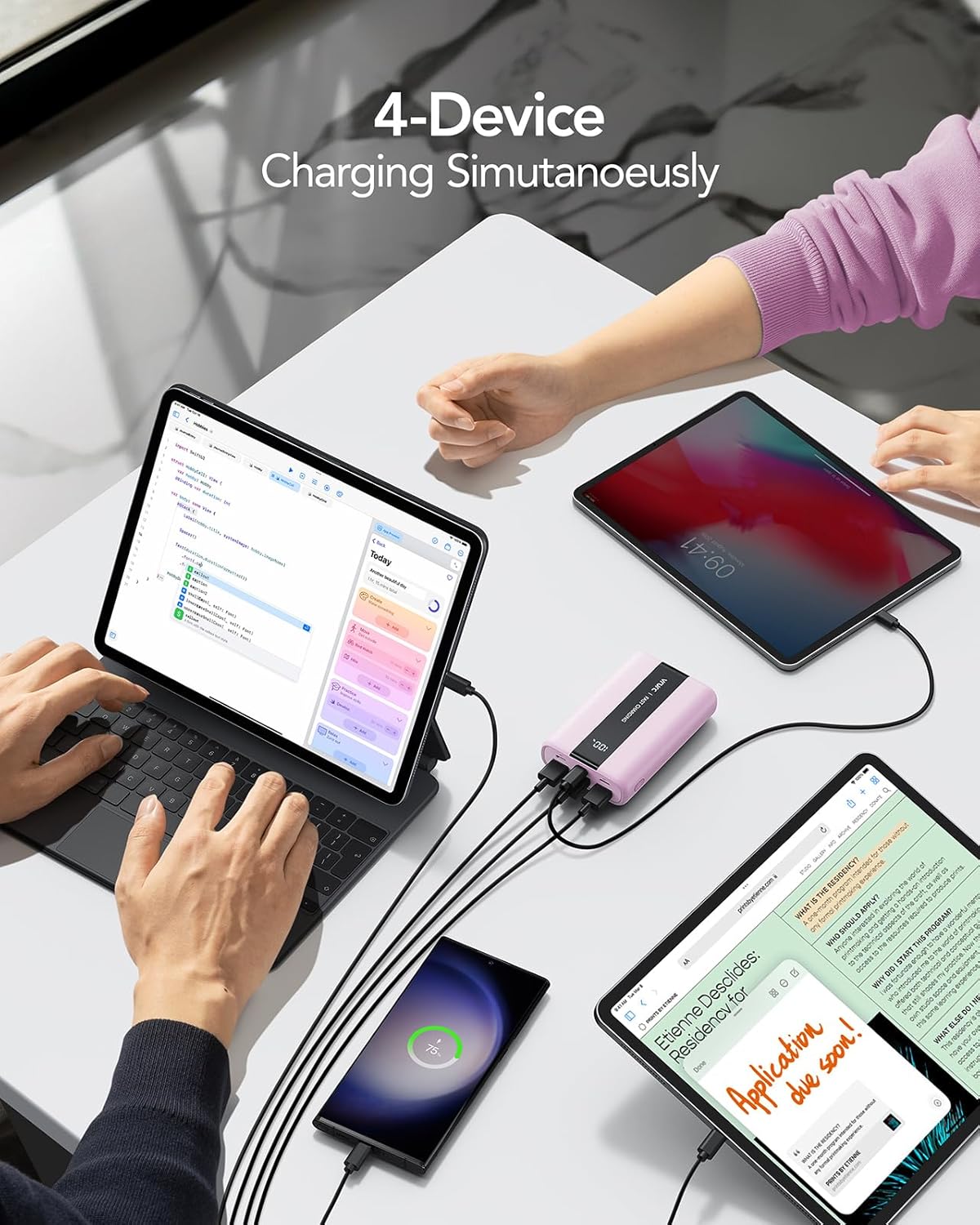 T2055 Powerbank mit Schnellladefunktion und 6 Ports, Lila