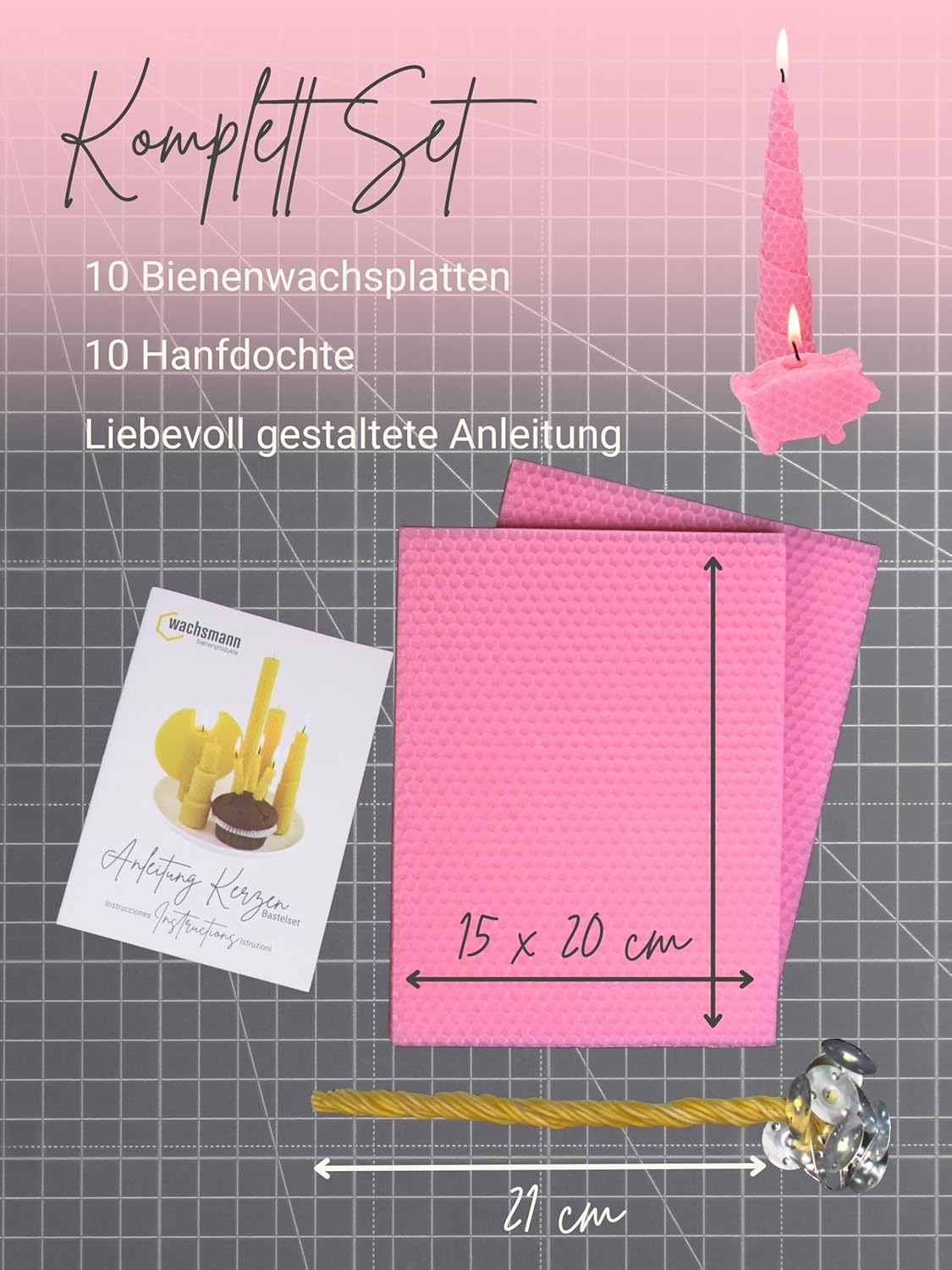 DIY Bienenwachs-Kerzen-Bastelset, Rosa