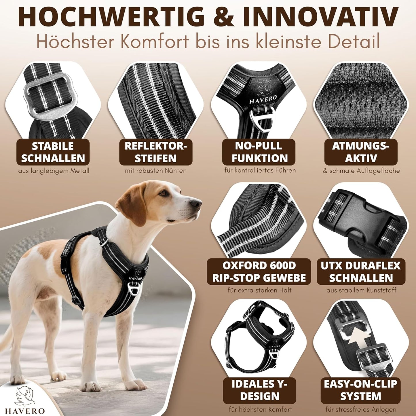 Hundegeschirr Easy-On-Clip, Schwarz M