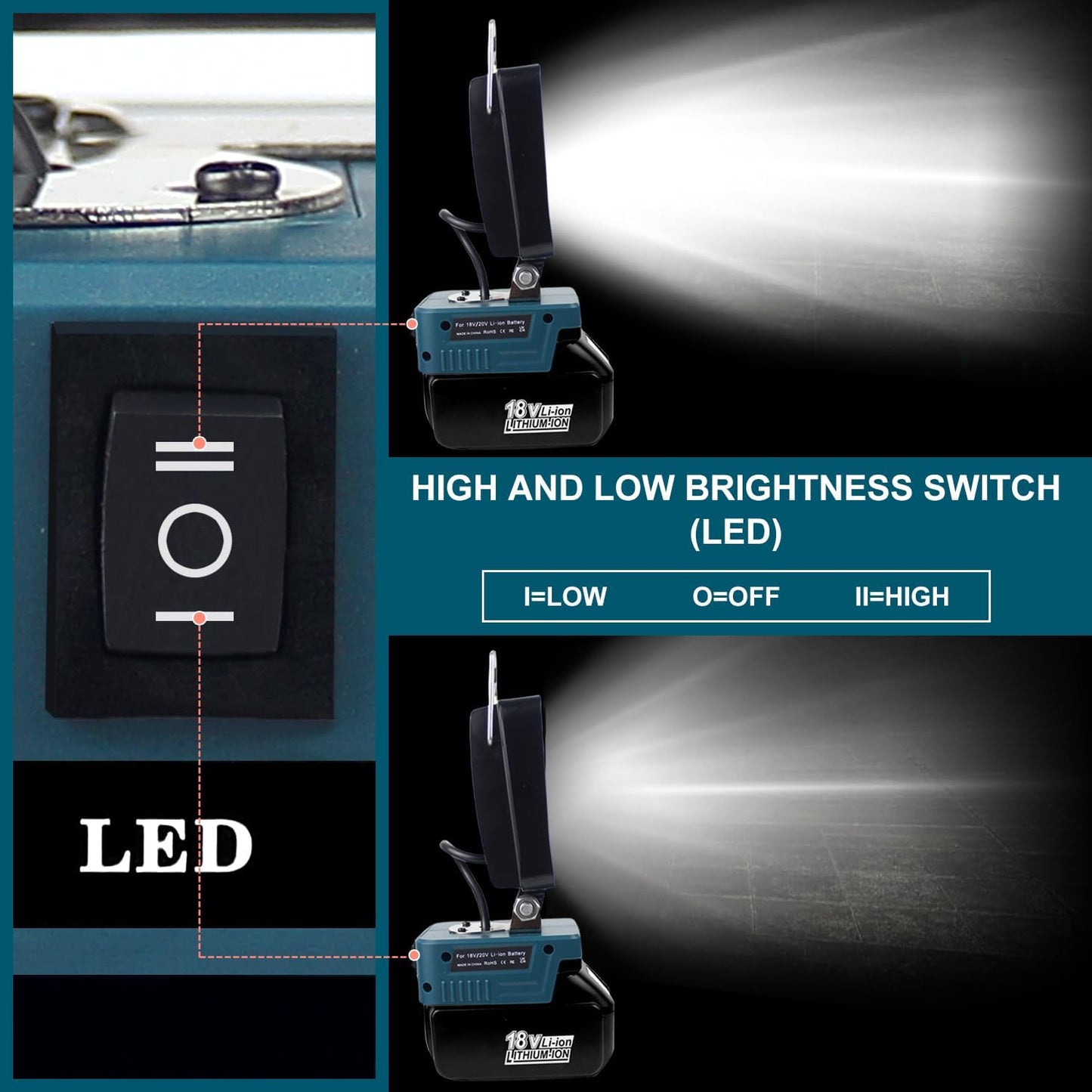 LED Akku Lampe 14.4V-18V LXT, 36LED Square for Makita 18V Battery