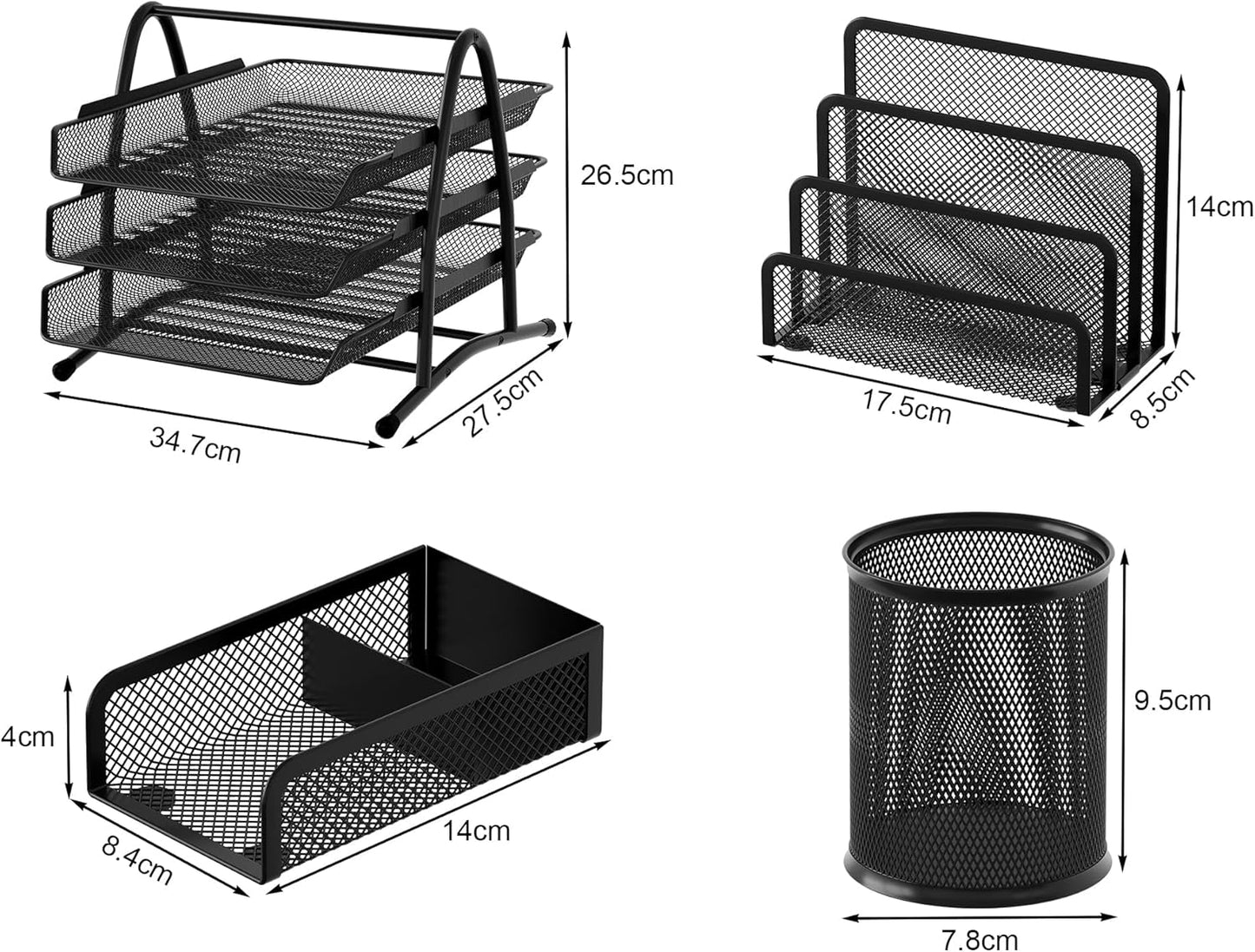 4er-Set Schreibtisch-Organizer, Schwarz