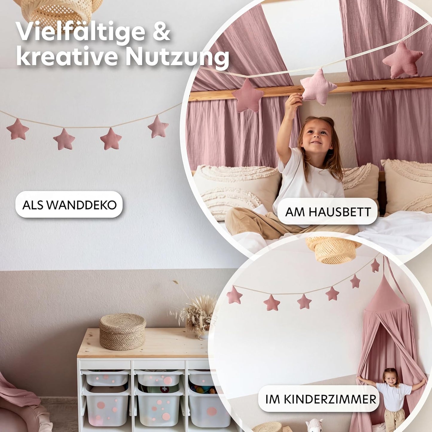 Sternenkette, Altrosa & Puderrosa Sterne ohne Goldapplikation