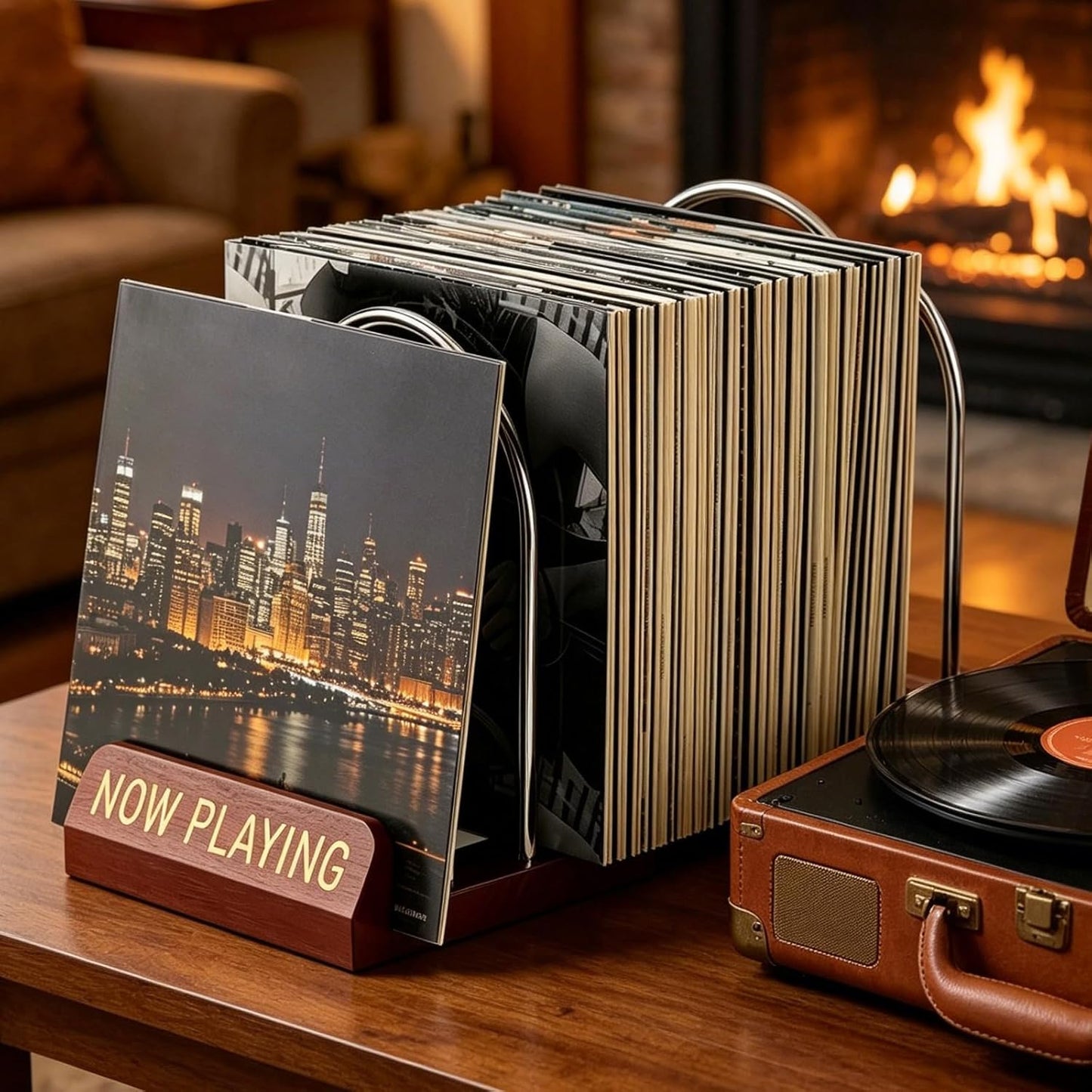 Schallplatten-Aufbewahrungsständer mit Trennwand