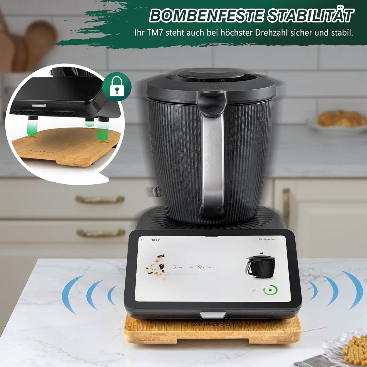 Gleitbrett mit Rollen für Thermomix, Bambus