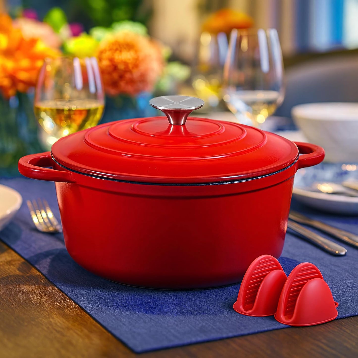 Schmortopf mit Deckel, 24cm/4L Rot mit cremeweiß