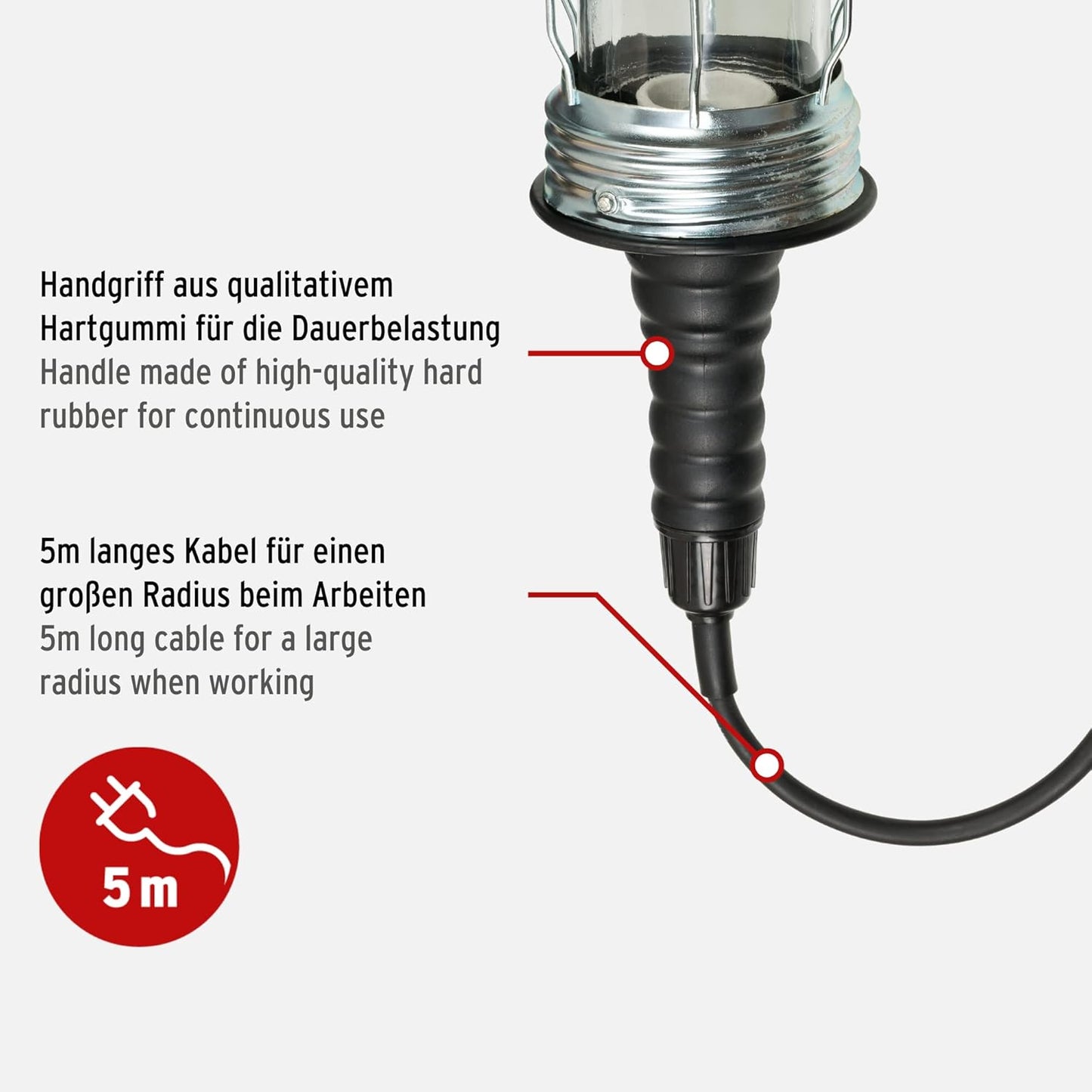 Handleuchte/Werktstattlampe GH 20, H07RN-F 2X1,0, IP20, Konturenstecker