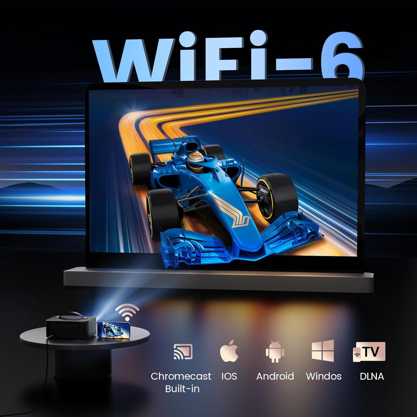4K Smart Beamer mit Dolby Audio und WiFi 6, Tinten-Schwarz