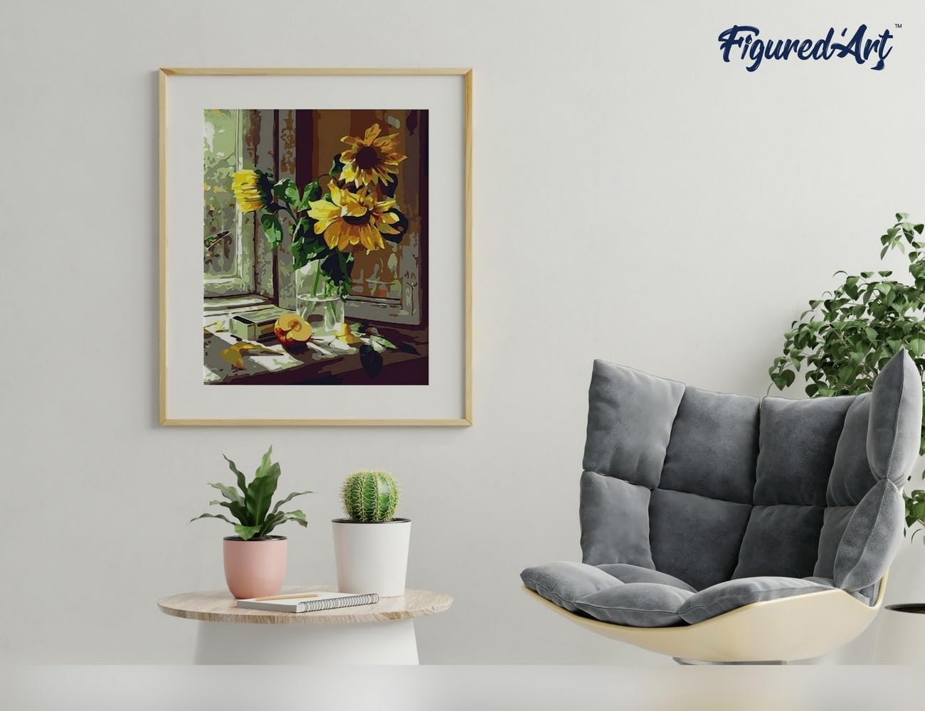 Malen Nach Zahlen Set - Sonnenblumen und Apfel vor dem Fenster, Sonnenblumen und Apfel vor dem Fenster 40x50cm Mit Keilrahmen (nicht gespannt)